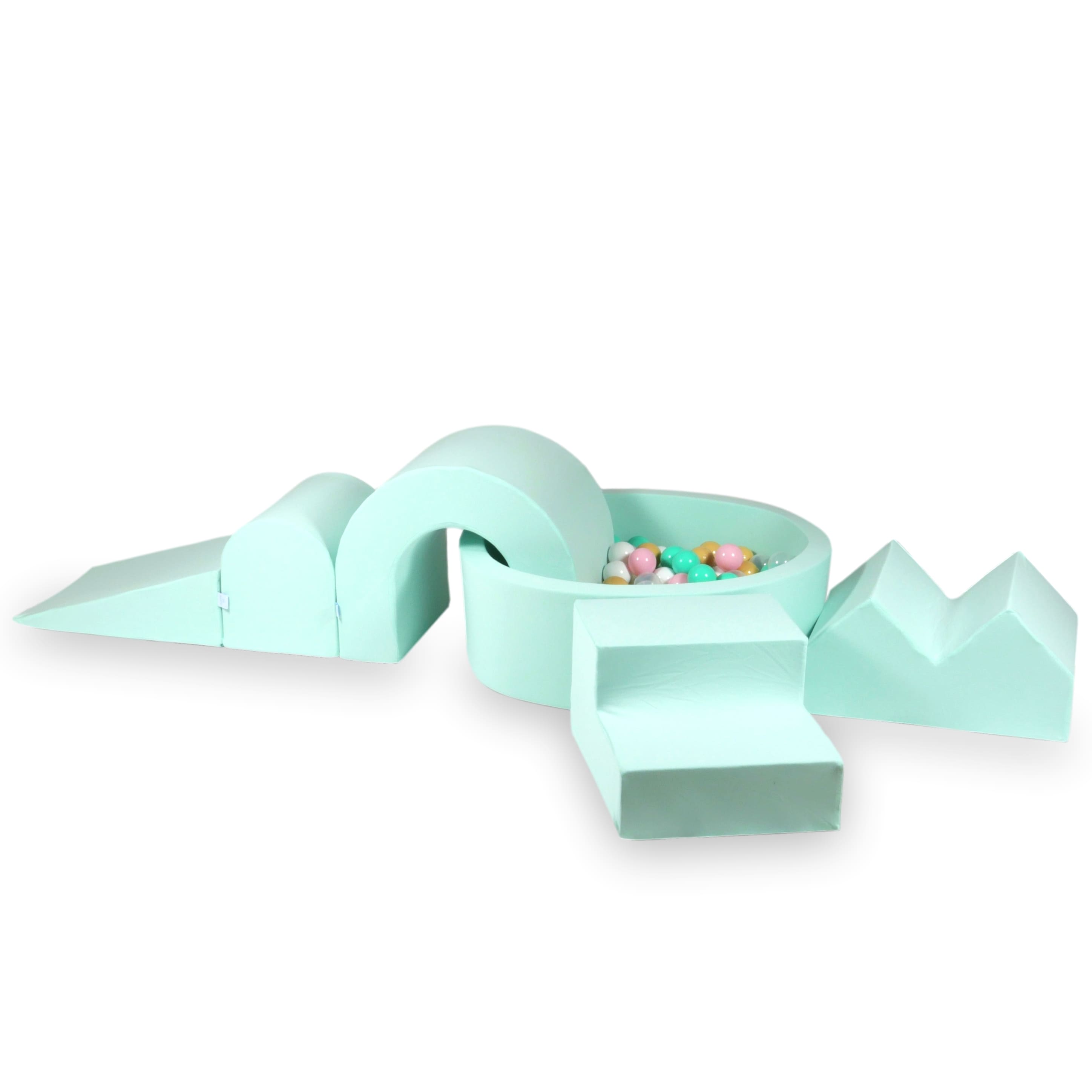 Aire de jeux en mousse avec piscine ronde 90x30 menthe + 5 éléments + 200 balles