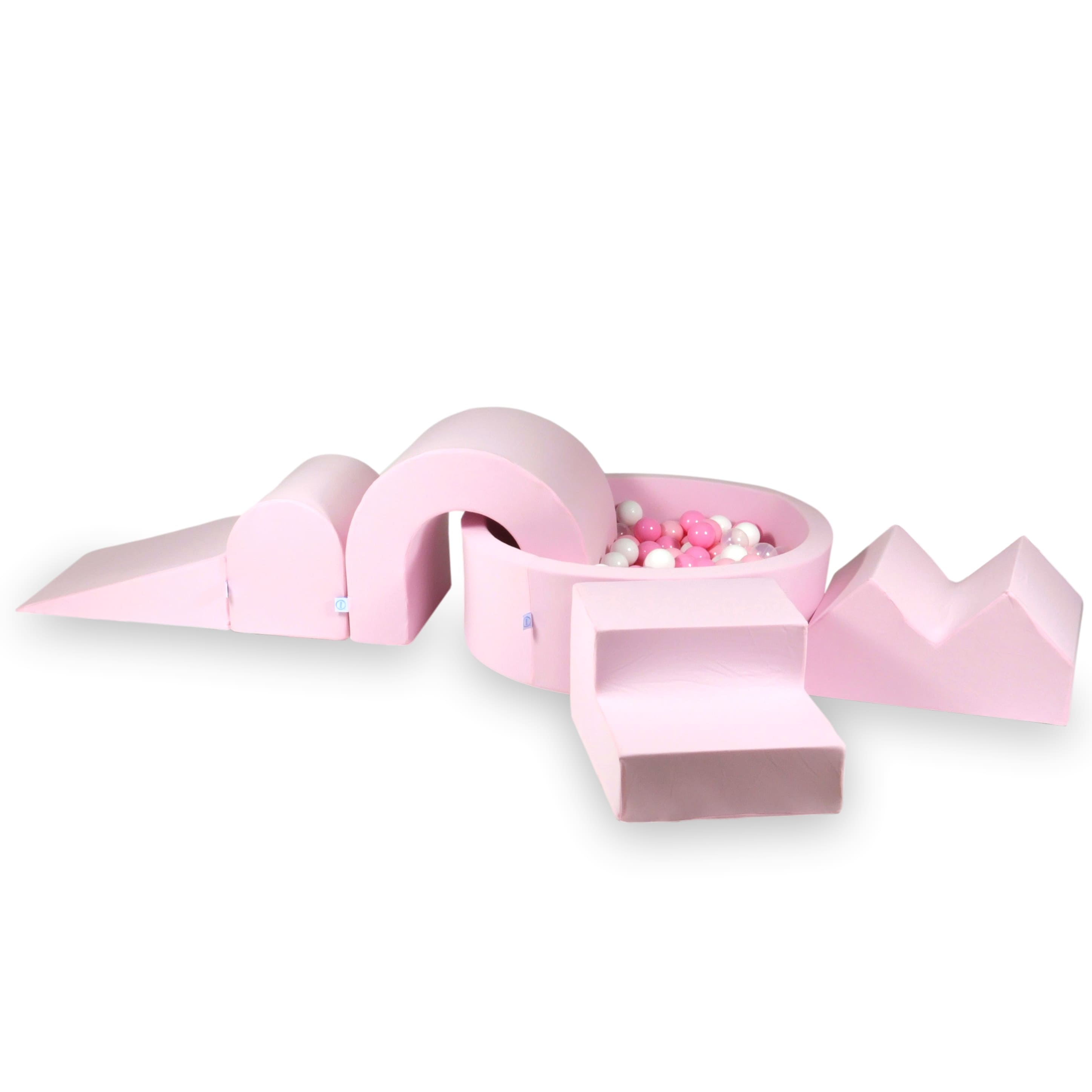 Aire de jeux en mousse avec piscine ronde 90x30 rose poudré + 5 éléments + 200 balles