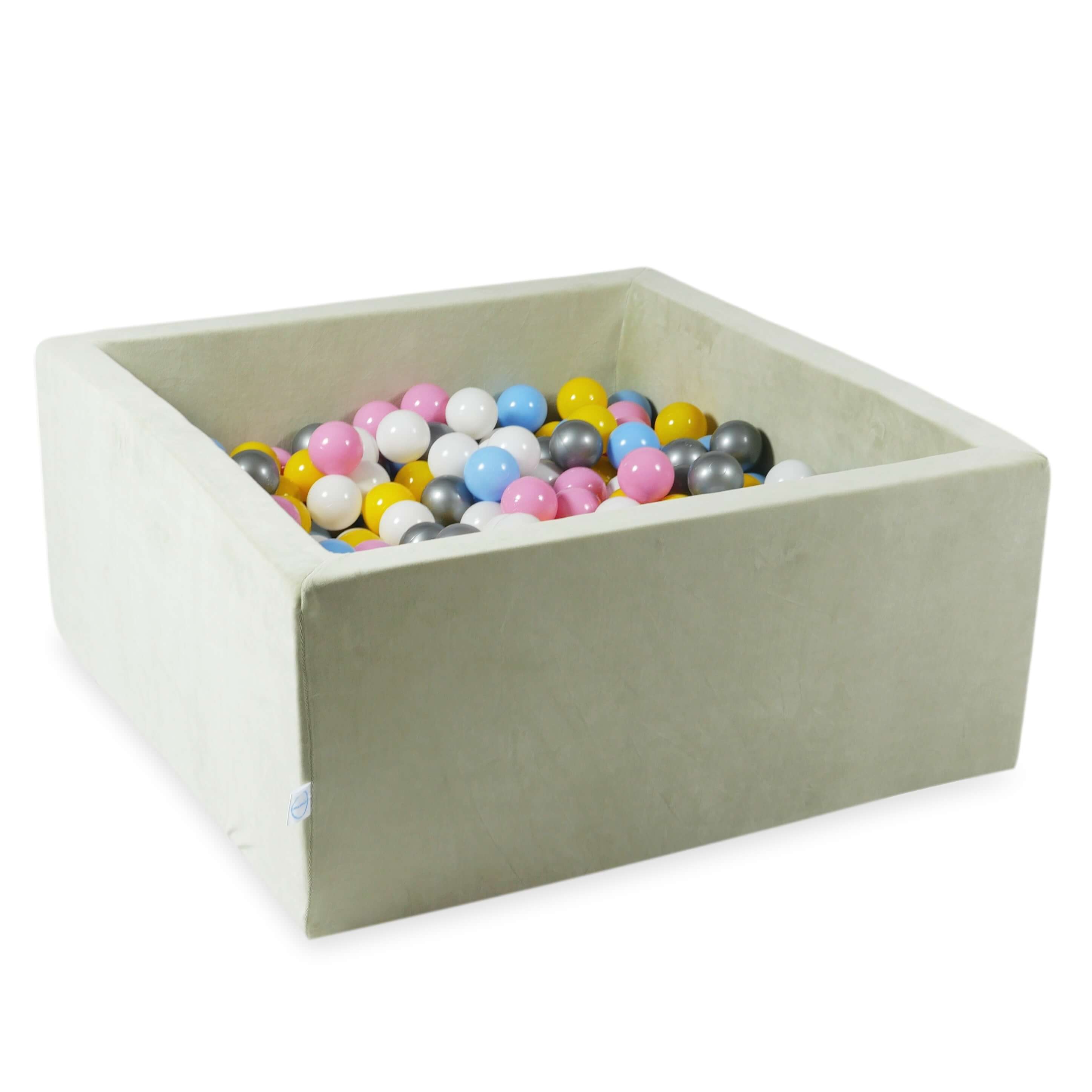Piscine à balles carrée 90x90x40 cm en velvet soft Pistachio, 400 balles