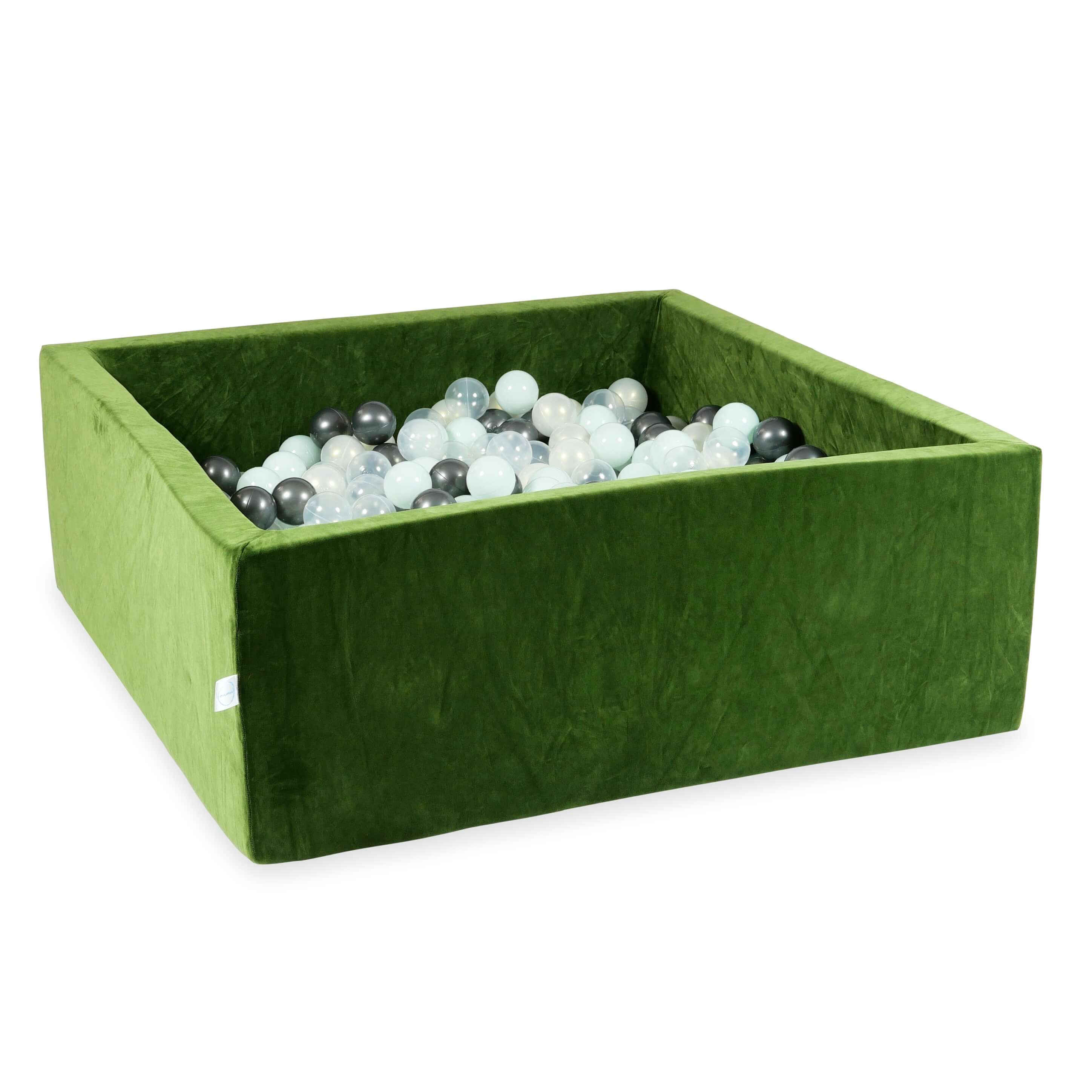 Piscine à balles carrée 110x110x40 cm en velvet soft Olive, 600 balles