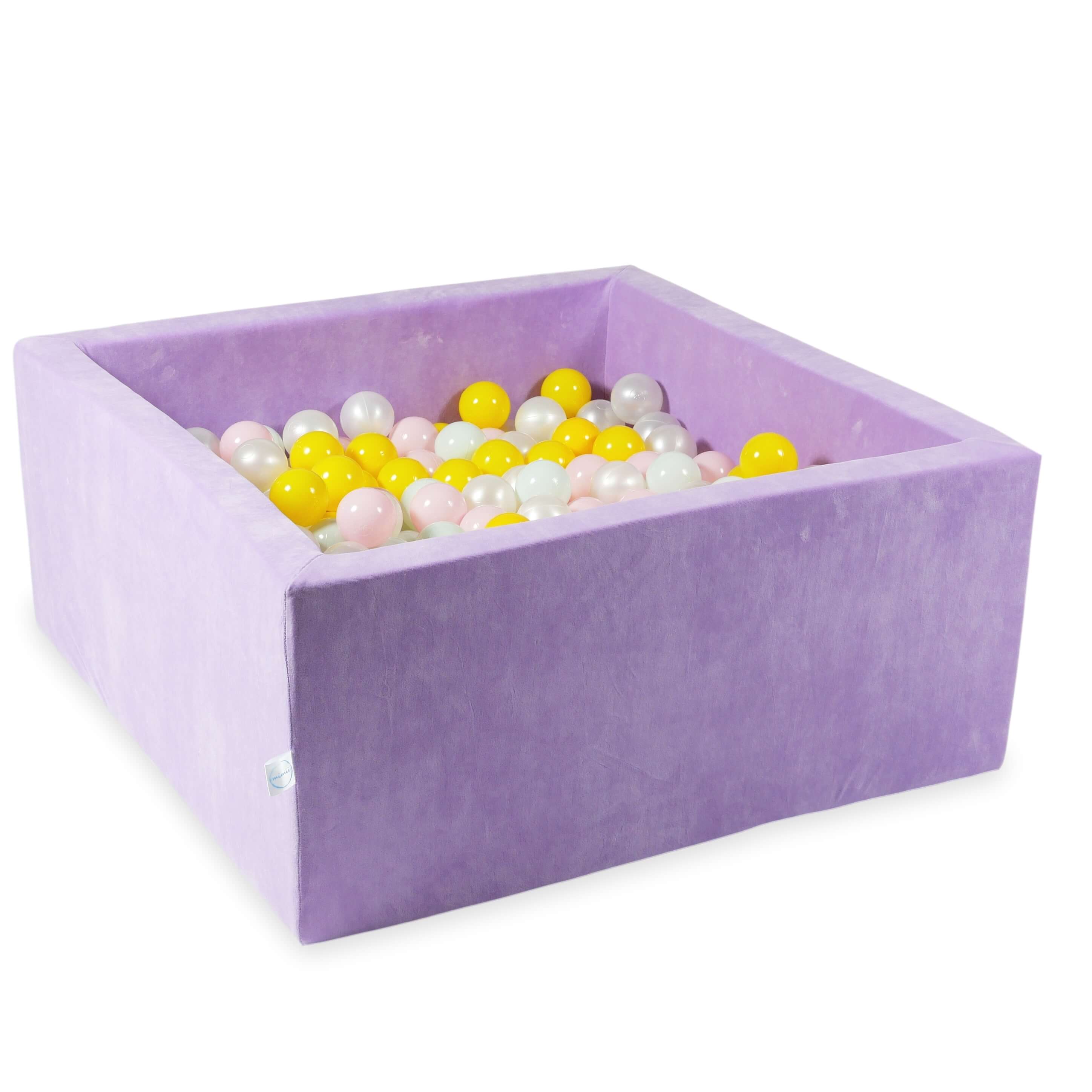 Piscine à balles carrée 90x90x40 cm en velvet soft Lilac, 400 balles