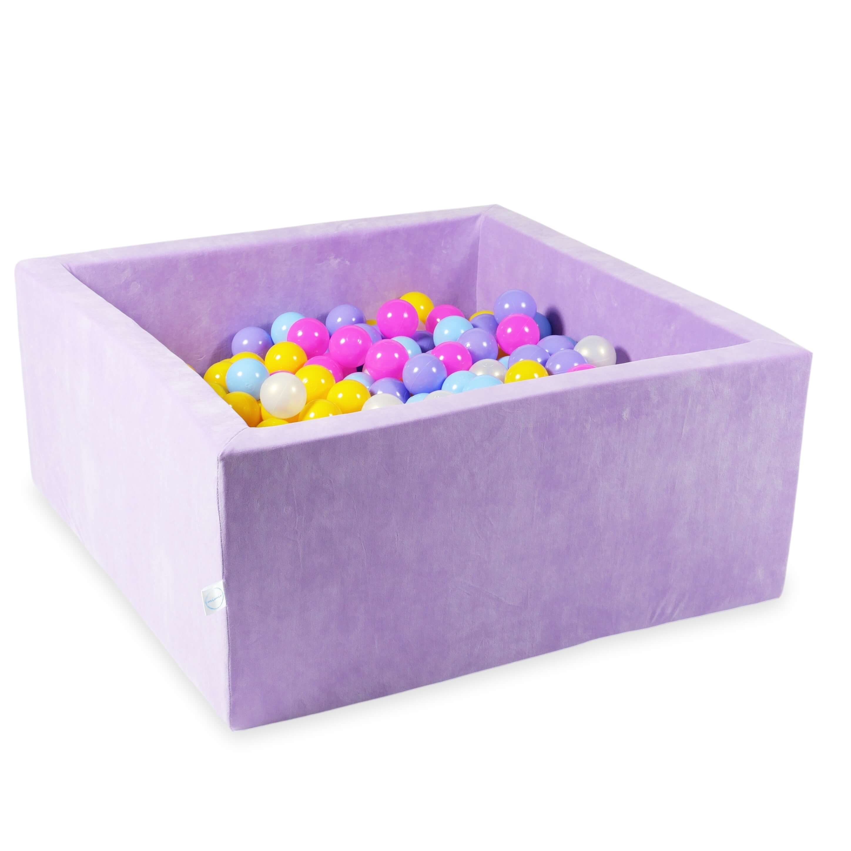 Piscine à balles carrée 90x90x40 cm en velvet soft Lilac, 400 balles