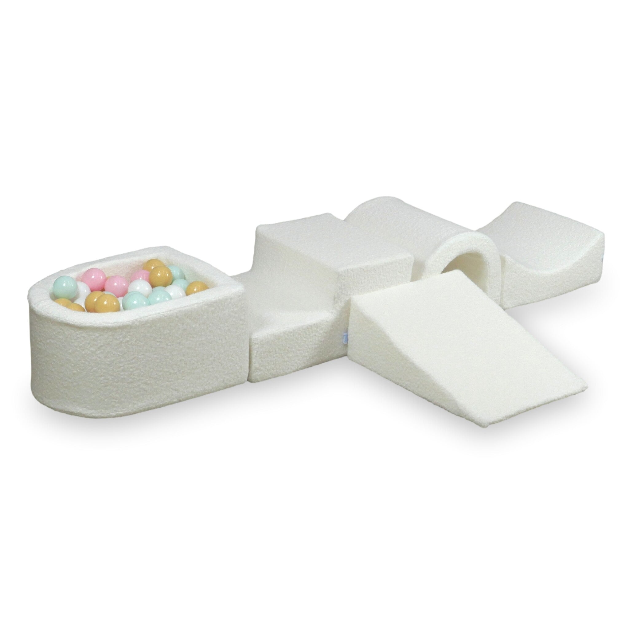 Aire de jeux en mousse avec pont et piscine micro Boucle Blanc + 100 balles
