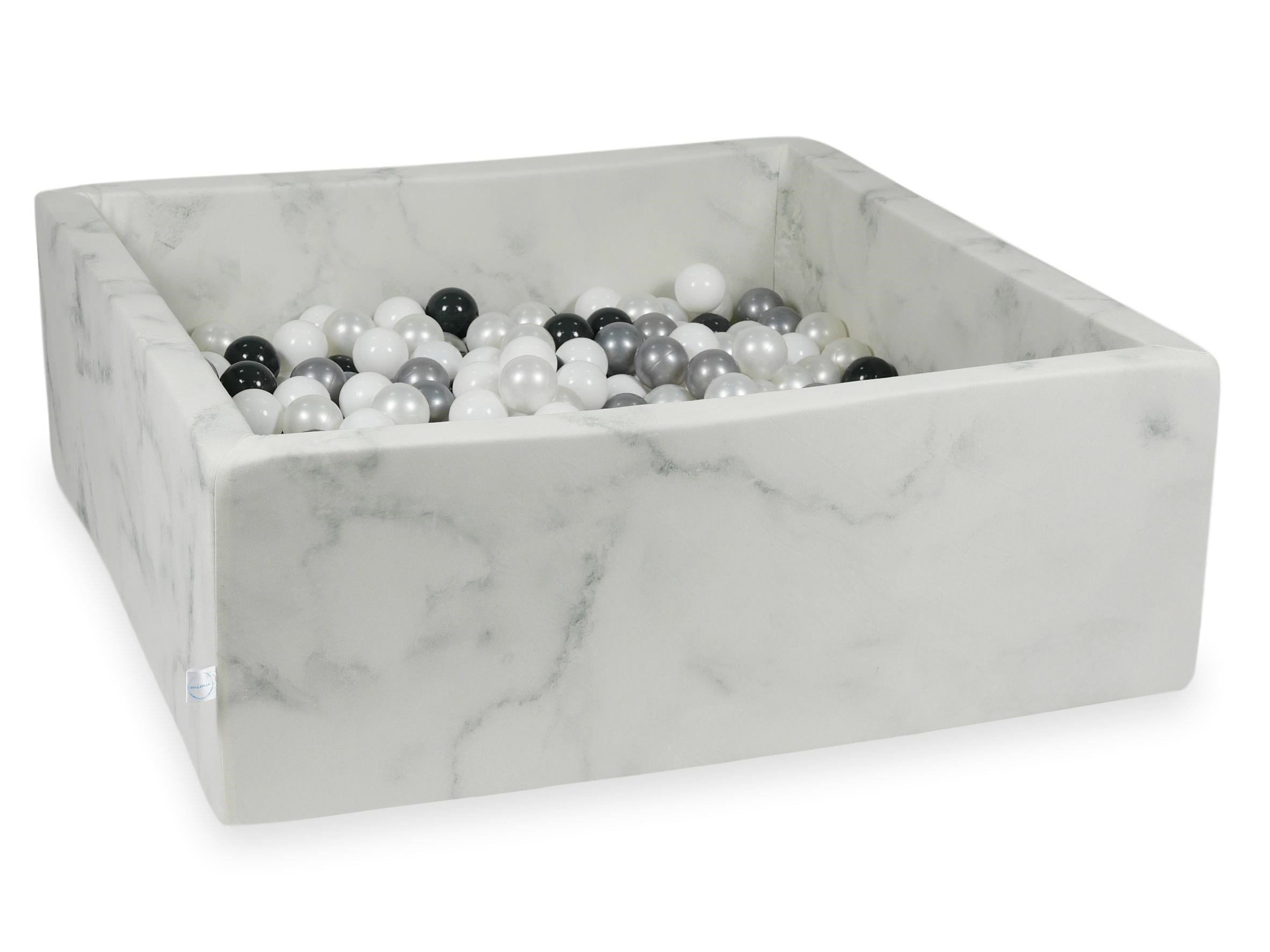 Piscine à balles carrée 110x110x40 cm en velours Marble, 600 balles