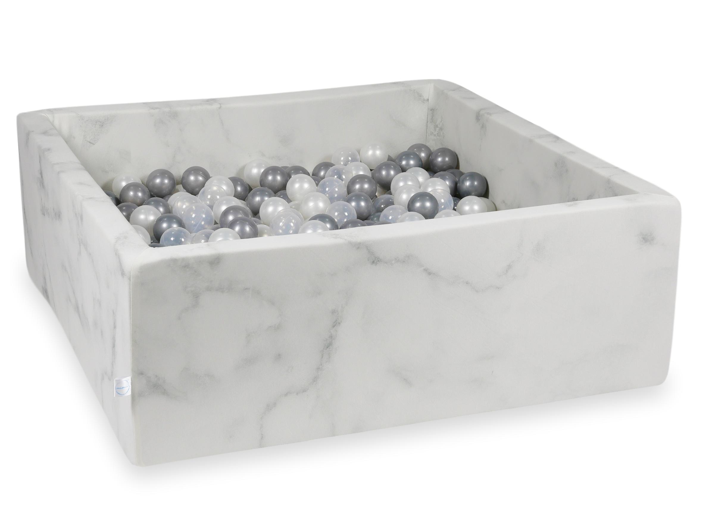 Piscine à balles carrée 110x110x40 cm en velours Marble, 600 balles