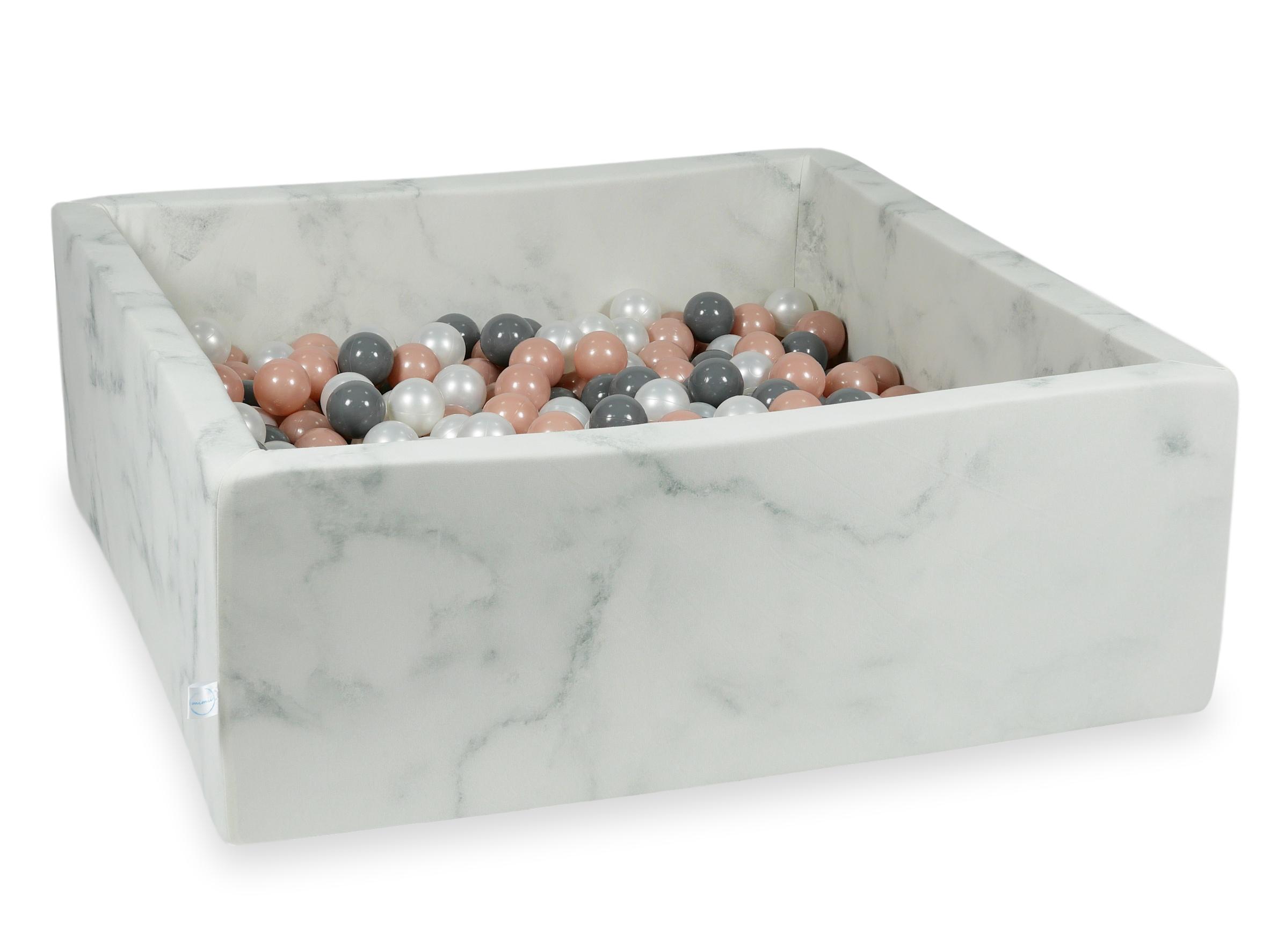 Piscine à balles carrée 110x110x40 cm en velours Marble, 600 balles