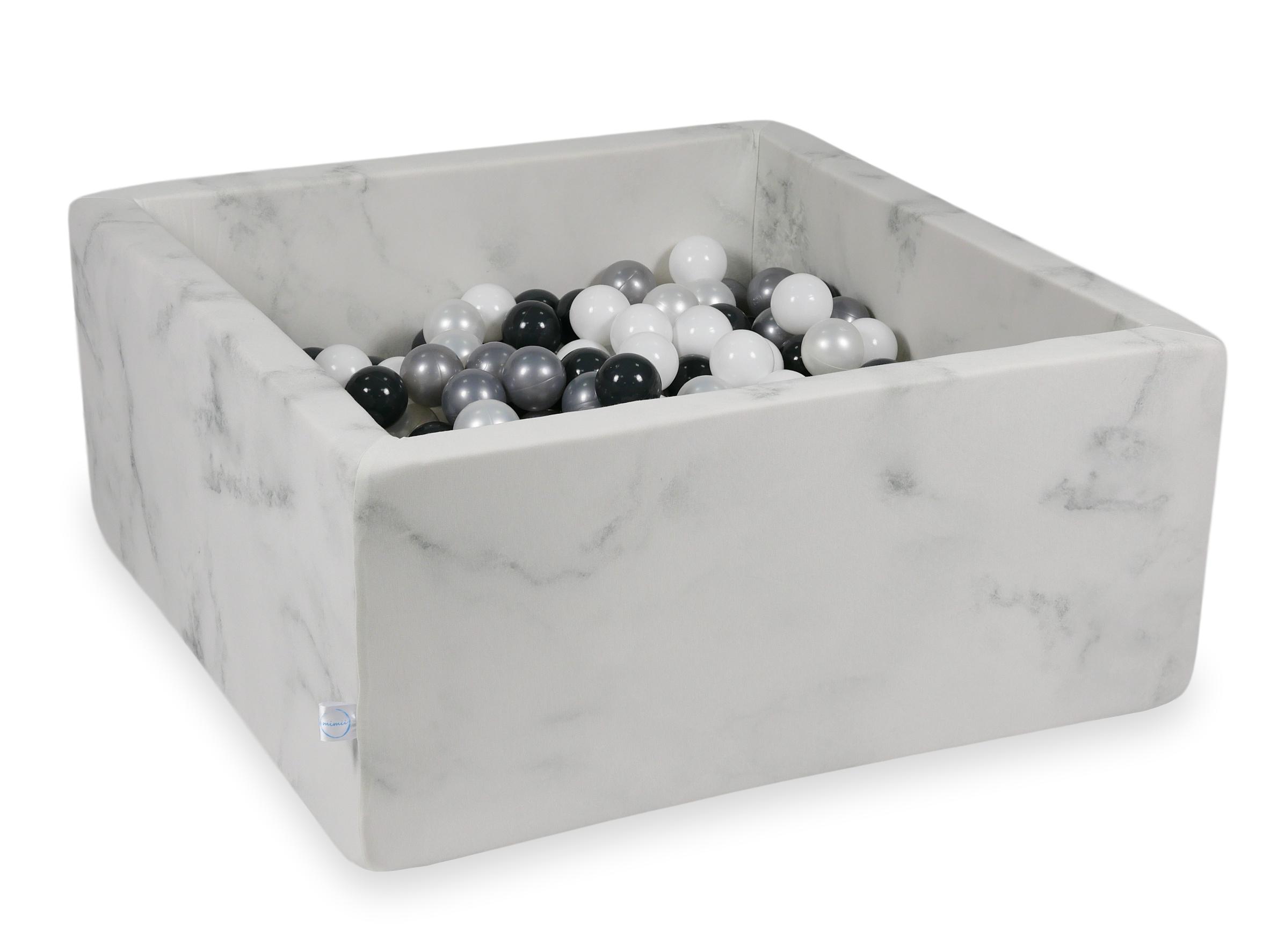 Piscine à balles carrée 90x90x40 cm en velours Marble, 400 balles