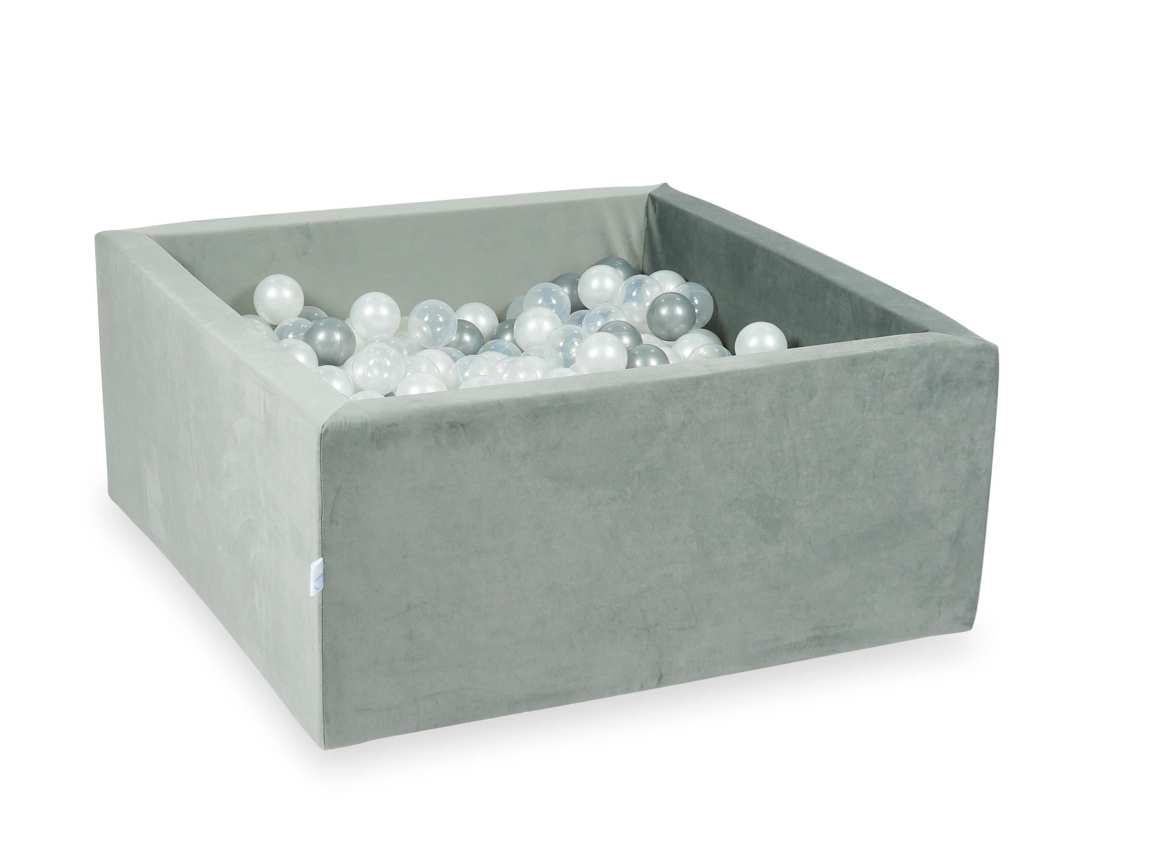 Piscine à balles carrée 90x90x40 cm en velours velvet Gris, 400 balles