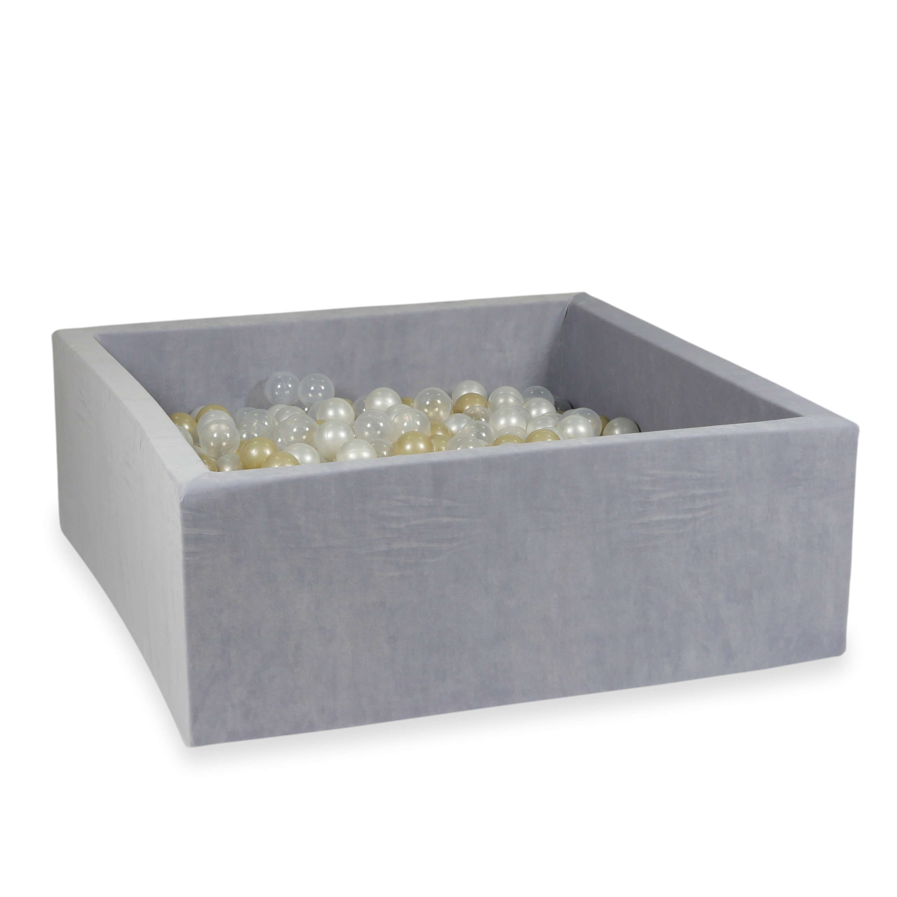 Piscine à balles carrée 110x110x40 cm en velvet soft Gris Clair, 600 balles