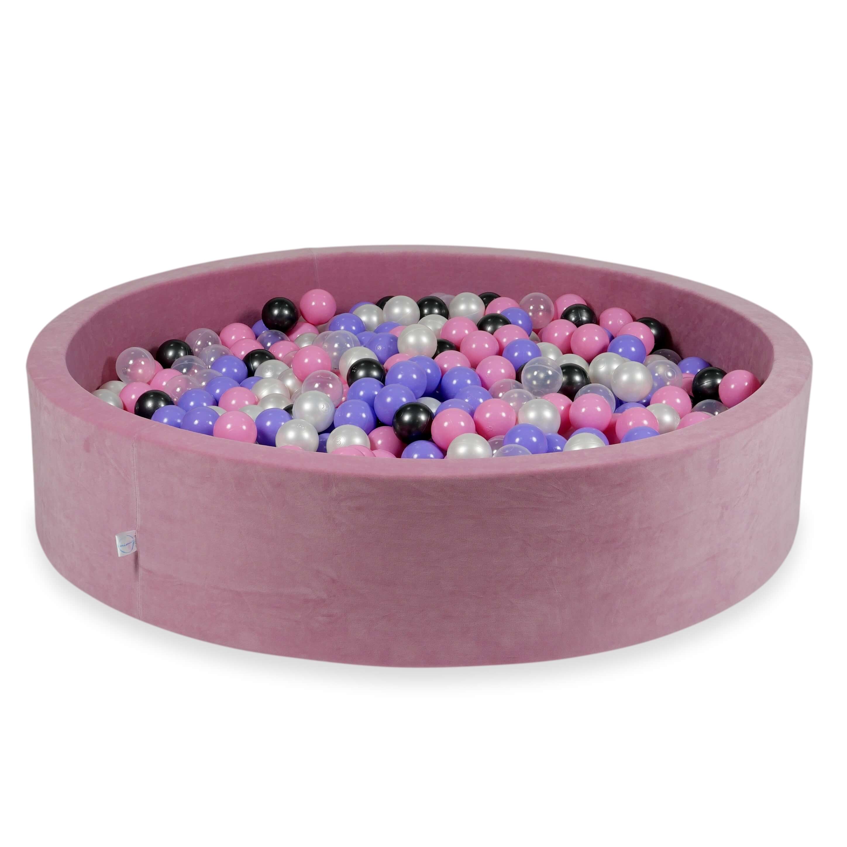 Piscine à balles en velours velvet soft rose 130x30 cm avec 600 balles