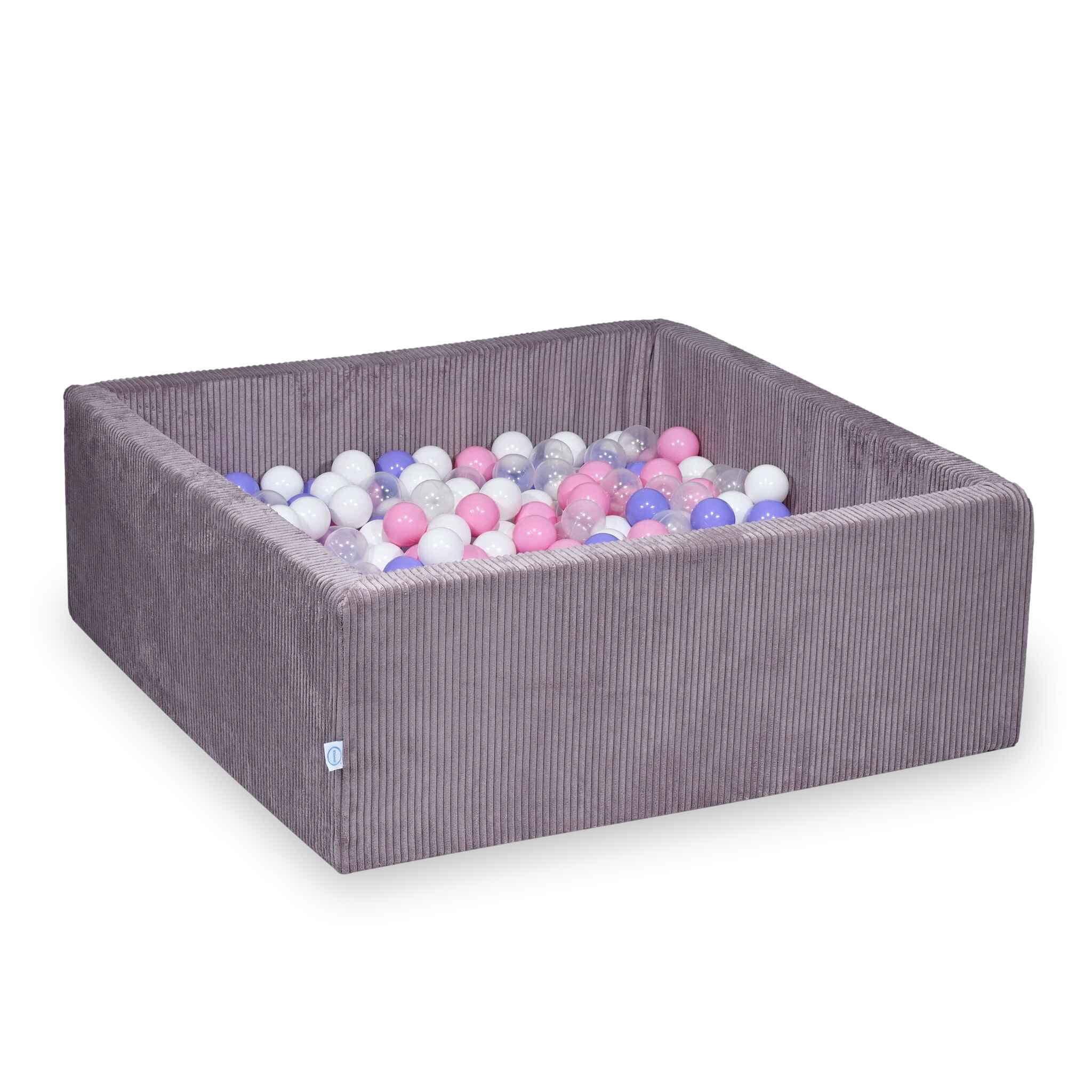 Piscine à balles carrée 110x110x40 cm en velours côtelé Lavende, 600 balles