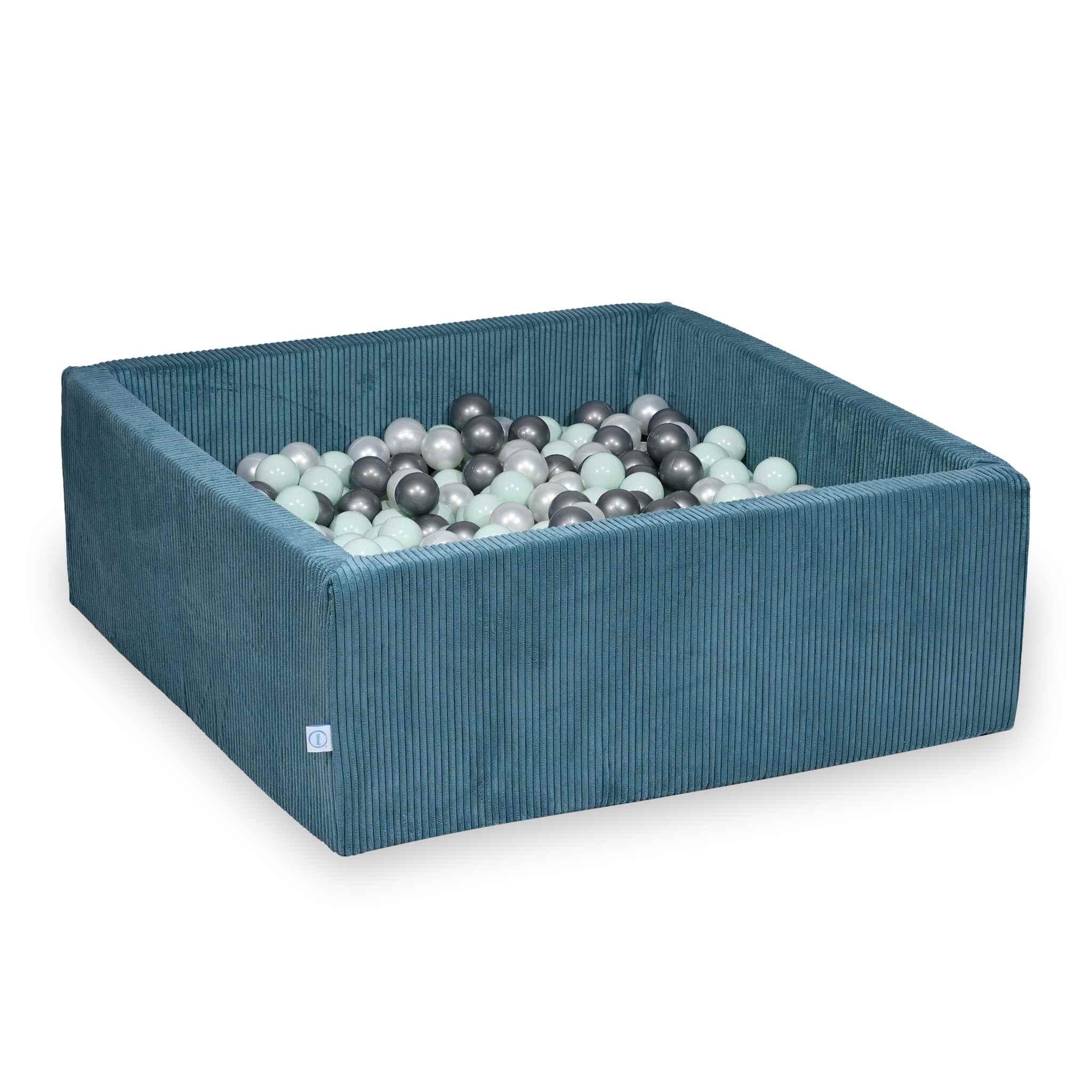 Piscine à balles carrée 110x110x40 cm en velours côtelé Bleu, 600 balles