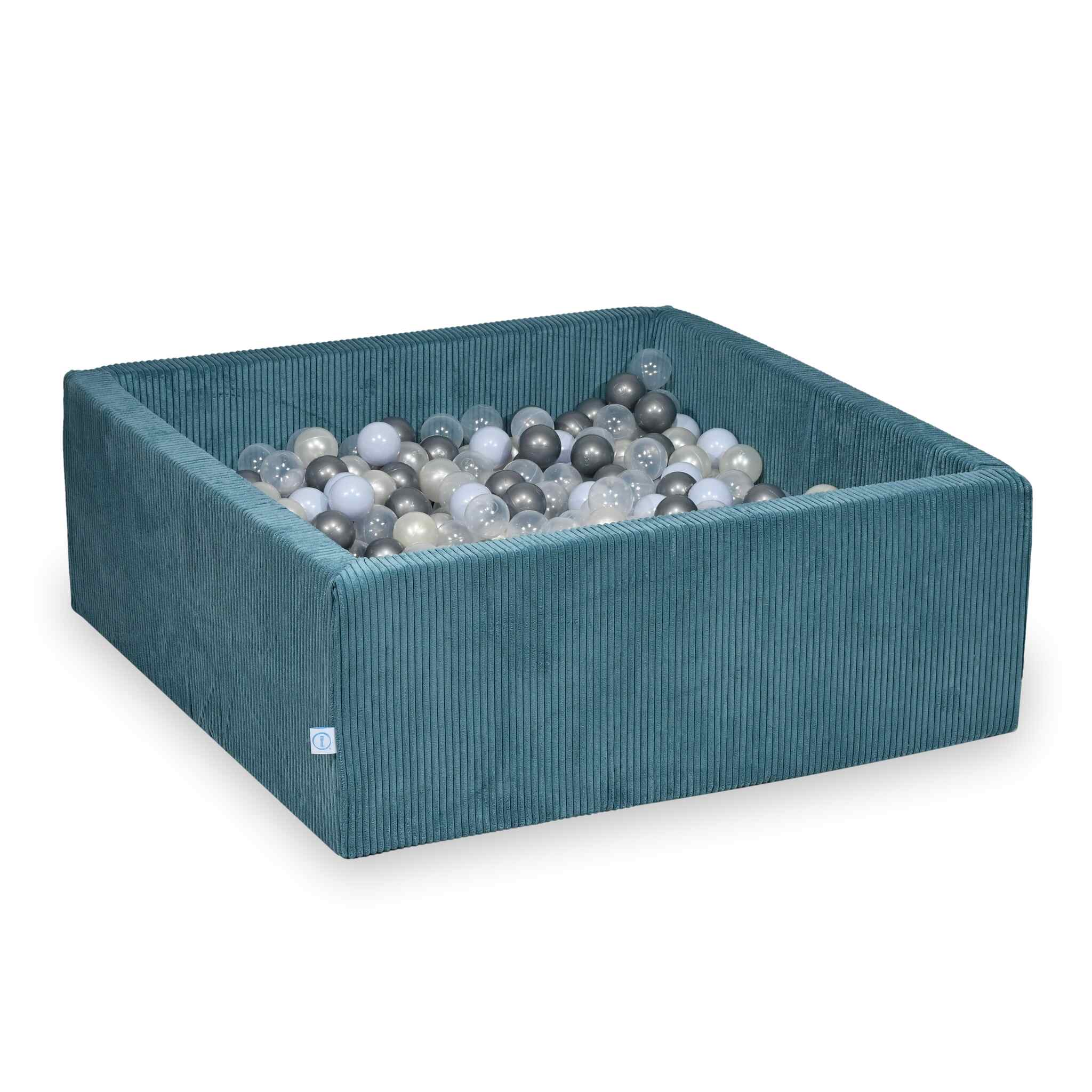 Piscine à balles carrée 110x110x40 cm en velours côtelé Bleu, 600 balles