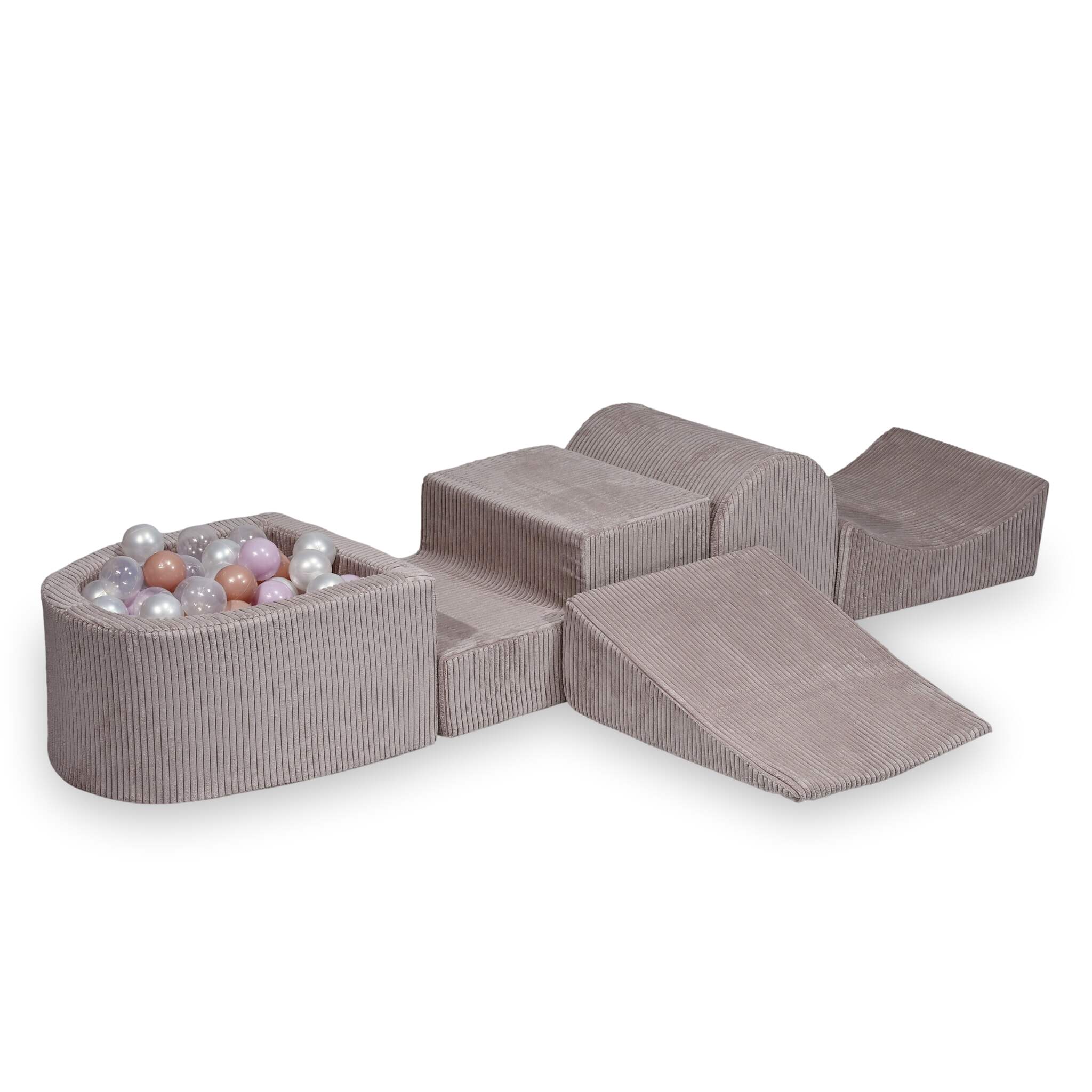 Aire de jeux en mousse avec colline et piscine micro côtelé rose clair + 100 balles