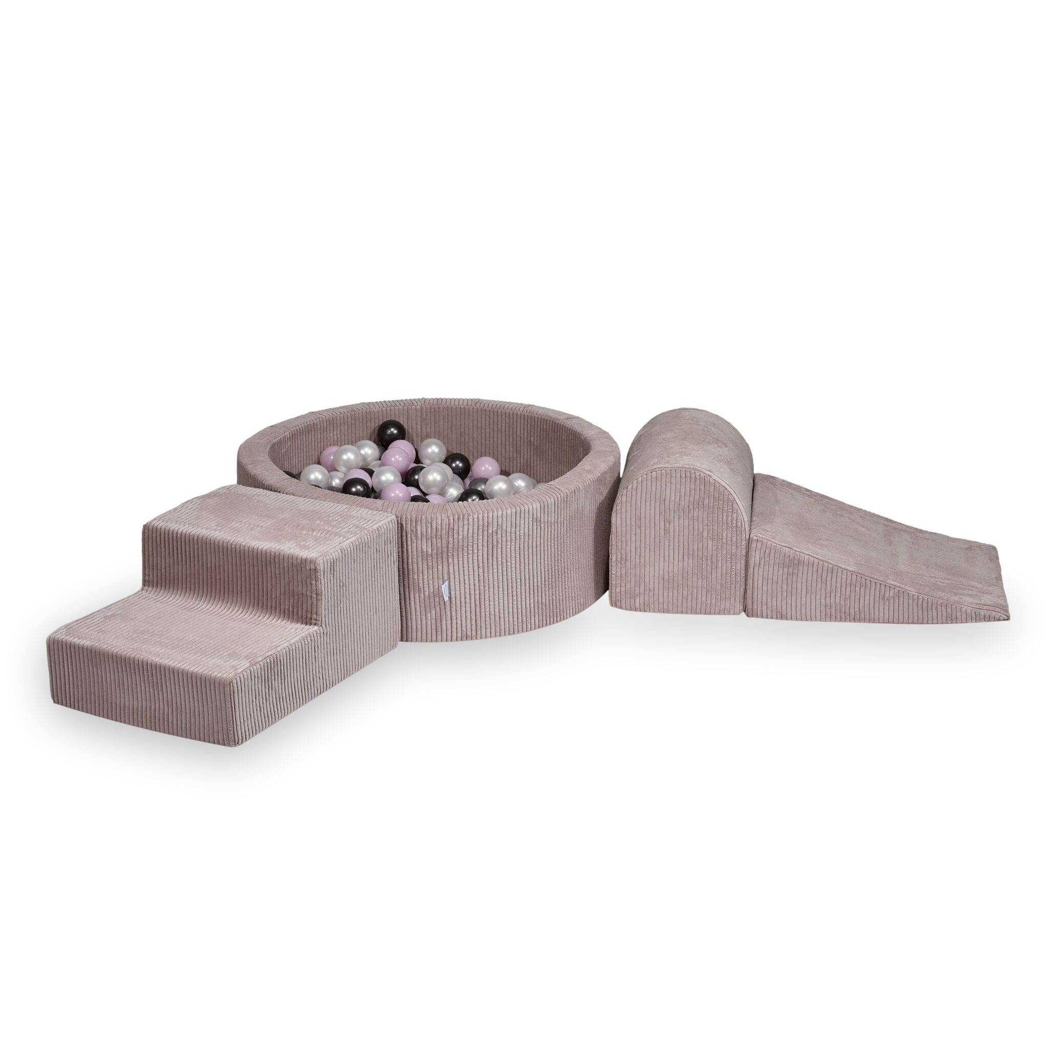 Aire de jeux en mousse avec piscine ronde 90x30 côtelé rose clair + 200 balles