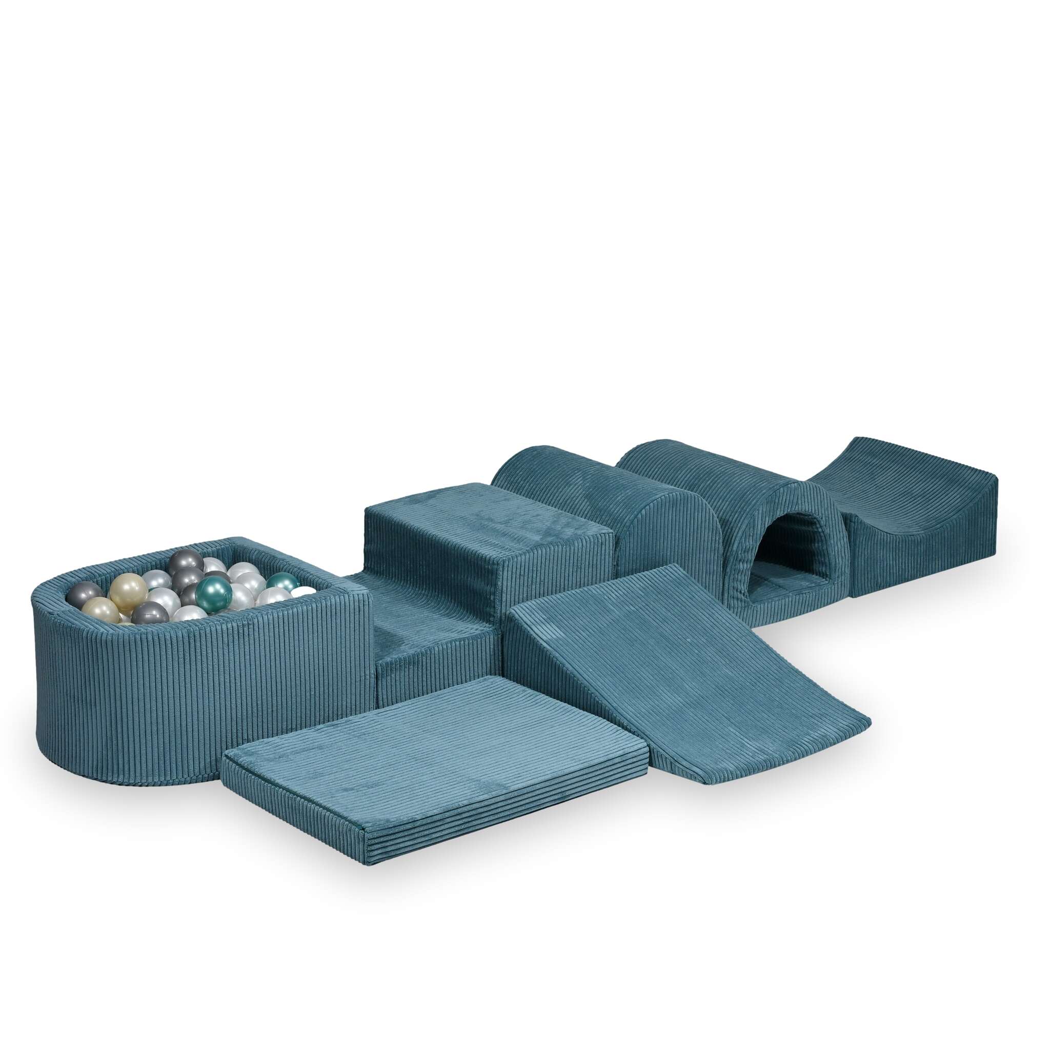 CONFIGURATEUR DE PARCOURS DE MOTRICITÉ – ENSEMBLE 16 (COIN, COLLINE, MARCHES, BERCEAU, PONT, TAPIS)