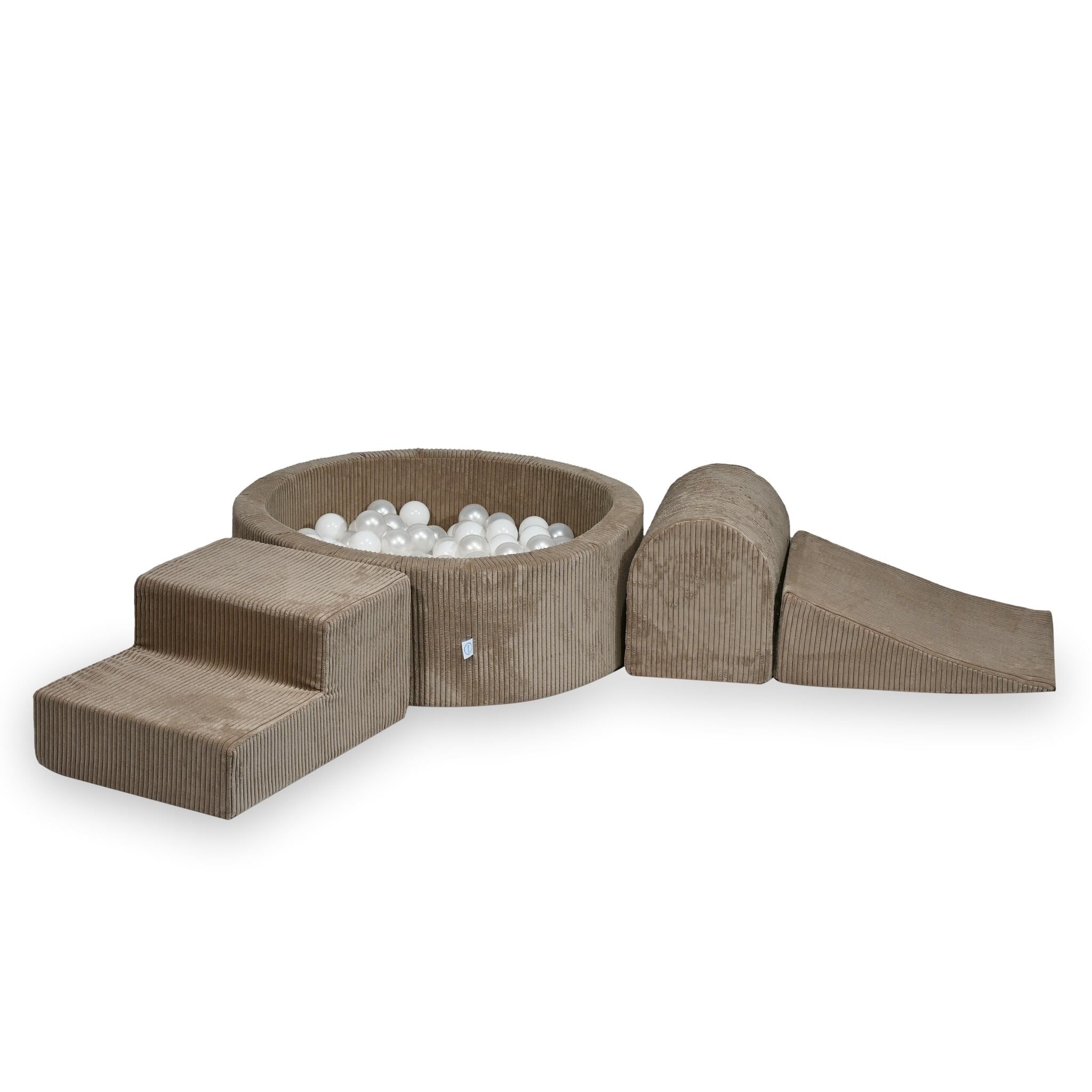 Aire de jeux en mousse avec piscine ronde 90x30 côtelé toffee +200 balles