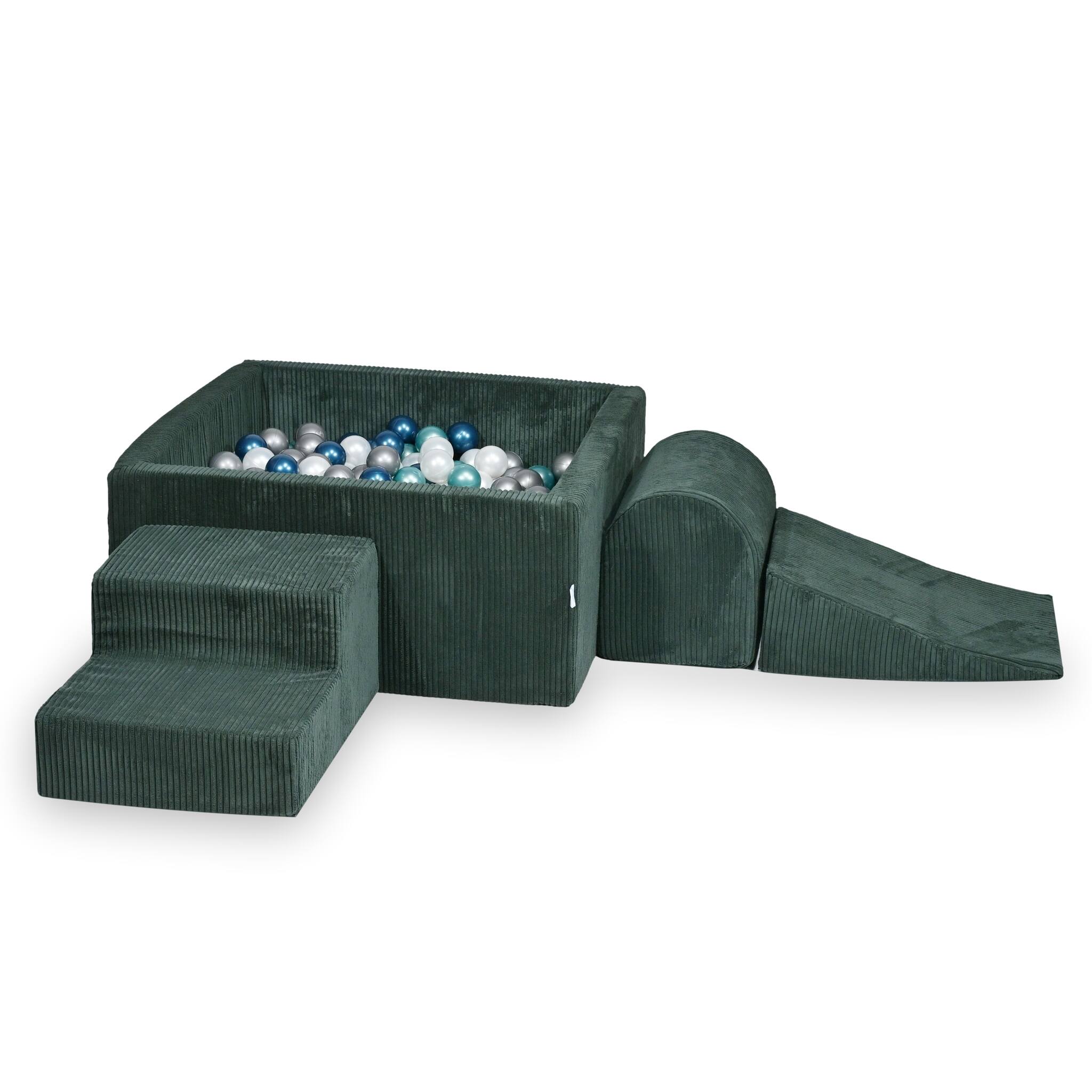 Aire de jeux en mousse avec piscine à balles carrée set de jeu enfant 90x90x40 côtelé vert + 400 balles
