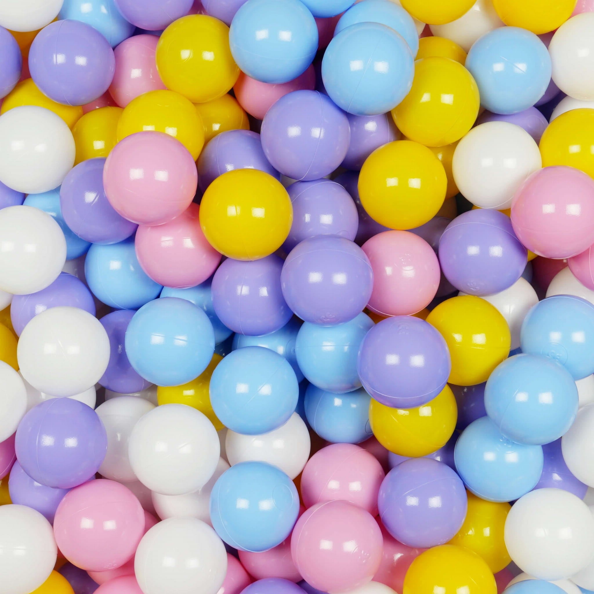 Balles de jeu ø7cm 300 pièces blanc, bruyère, rose poudre, jaune, bleu clair