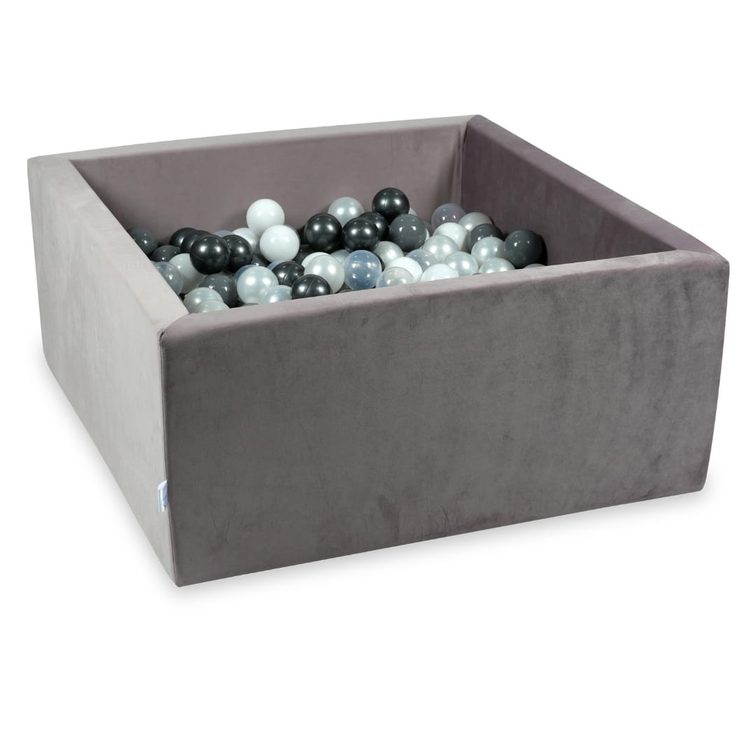 Piscine à Balles 90x90x40 Velvet lilac avec balles 400 pcs (perle, gris, blanc, transparent, graphite métallique)
