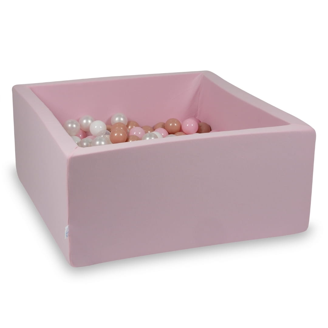 Piscine à Balles 90x90x40 rose poudré avec balles 400 pcs (transparent, blanc, perle, rose clair, or rose)