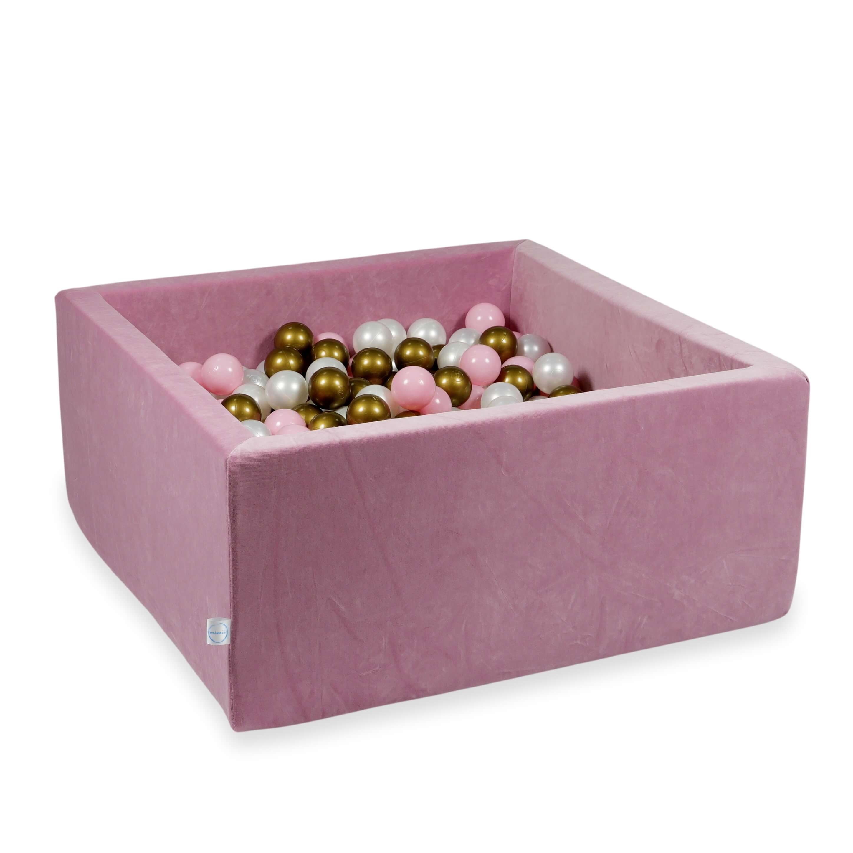 Piscine à Balles 90x90x40 Velvet Soft rose avec balles 400 pcs (perle, vieil or, rose clair)