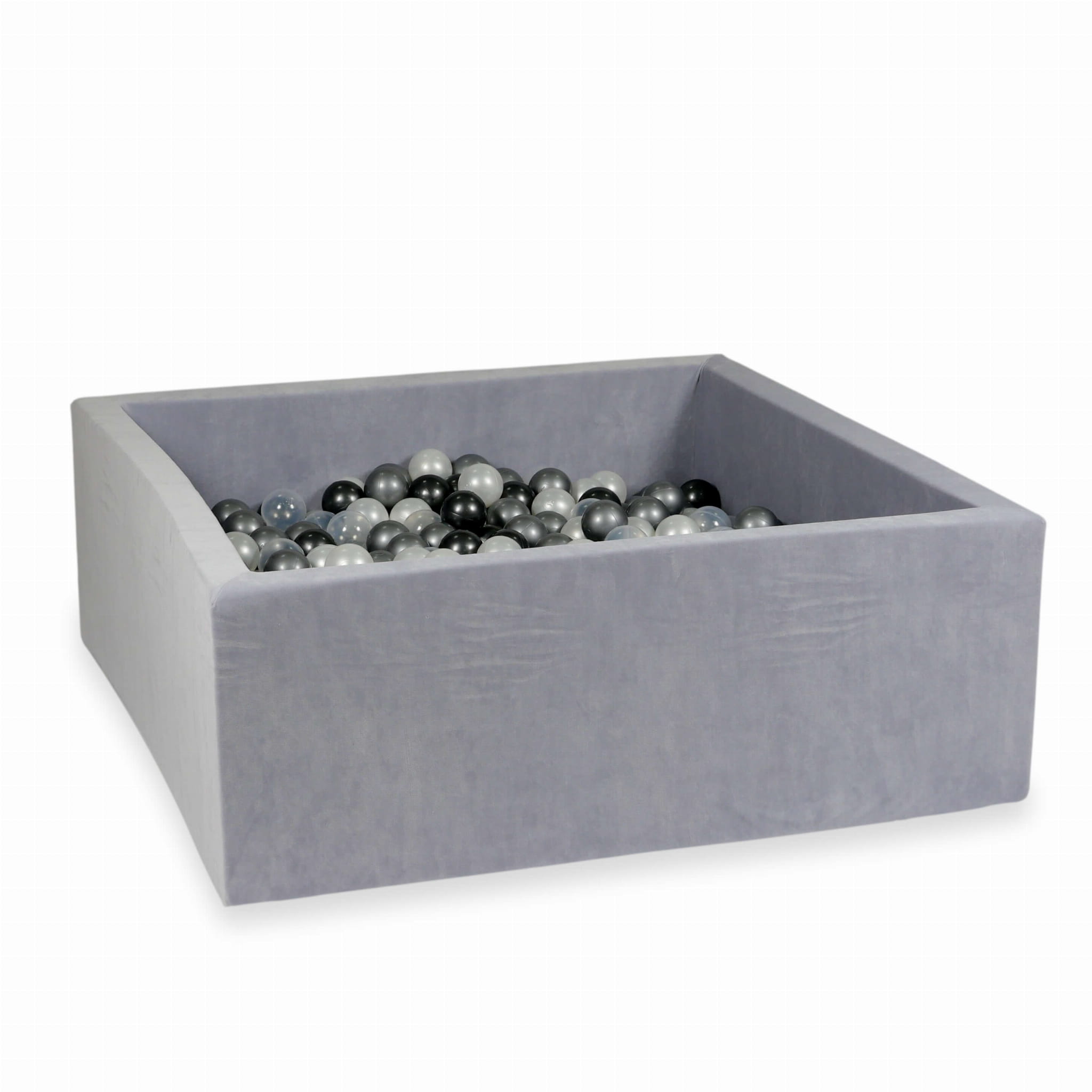 Piscine à Balles 110x110x40 Velvet Soft gris clair avec balles 600 pcs (perle, transparent, graphite métallique, argent)