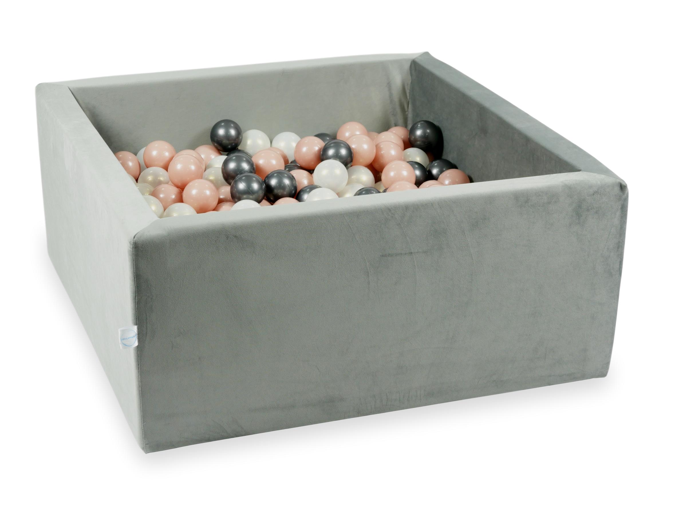 Piscine à balles carrée 90x90x40 cm en velours velvet Gris, 400 balles