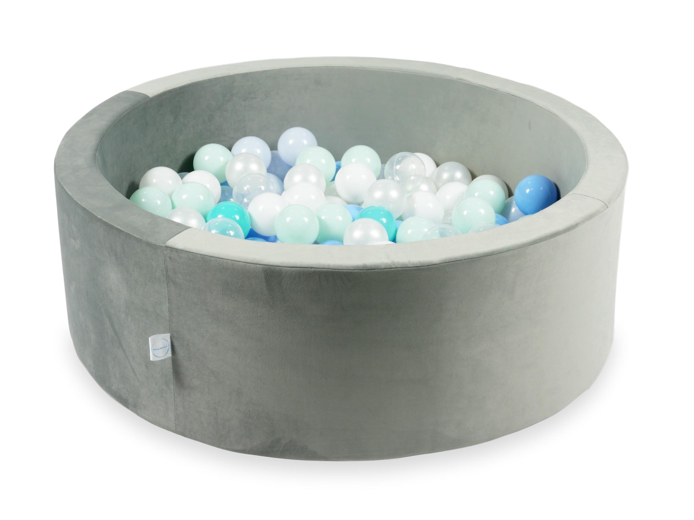 Piscine à balles en velours velvet gris 90x30 cm avec 200 balles