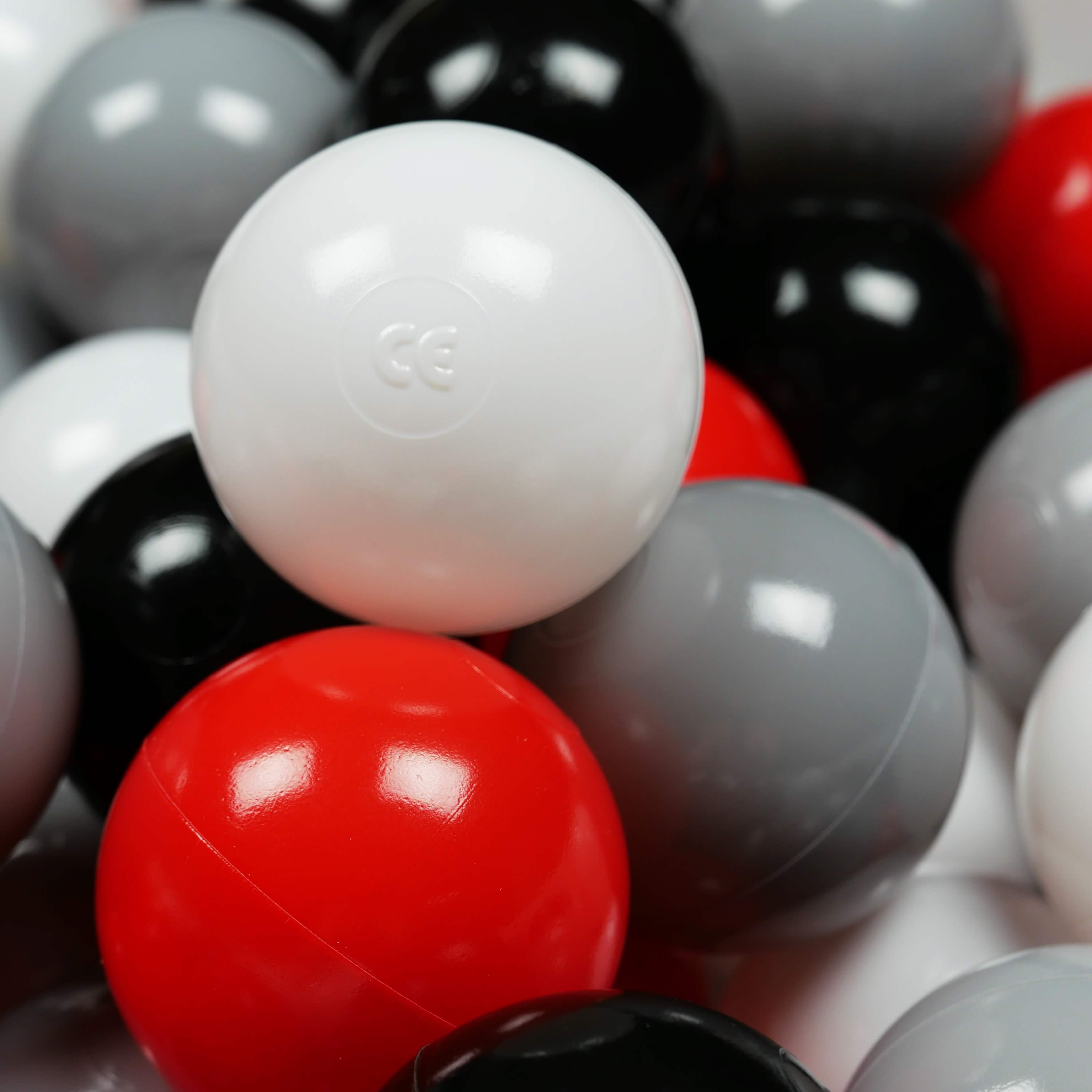 Balles de jeu ø7cm 25 pièces blanc, rouge, noir, gris