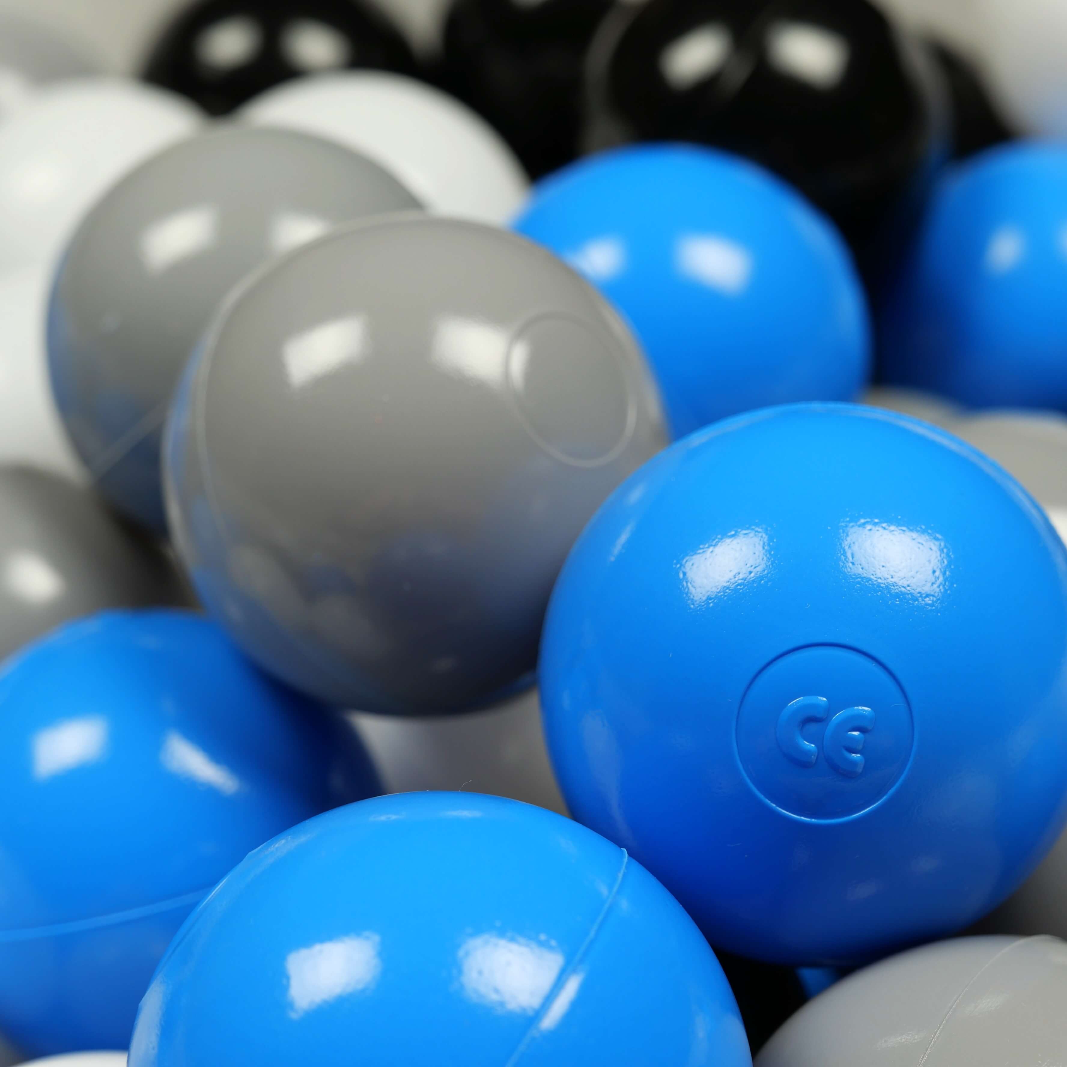 Balles de jeu ø7cm 100 pièces blanc, gris, bleu, noir