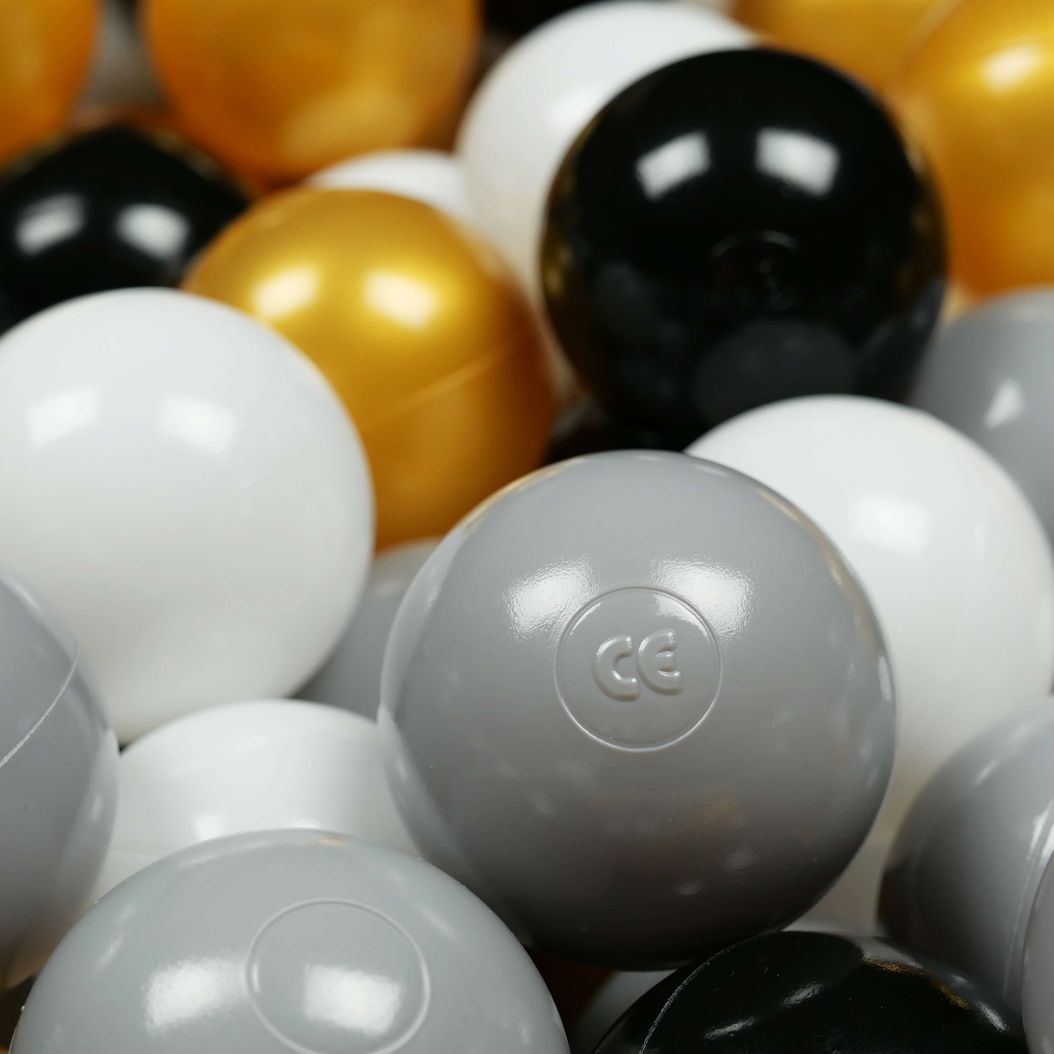 Balles de jeu ø7cm 50 pièces blanc, gris, noir, dore