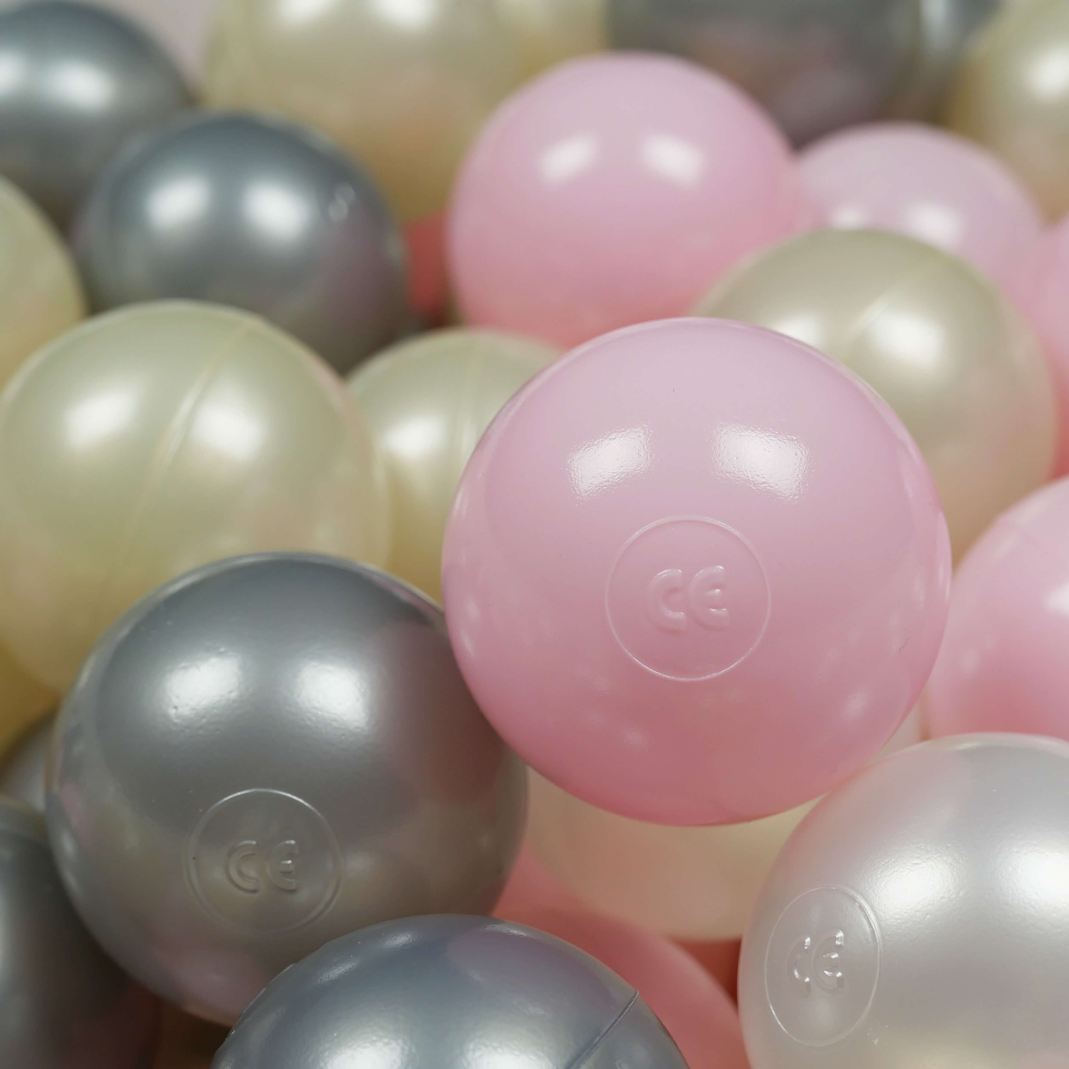 Balles de jeu ø7cm 150 pièces rose clair, dore clair, perle, argent