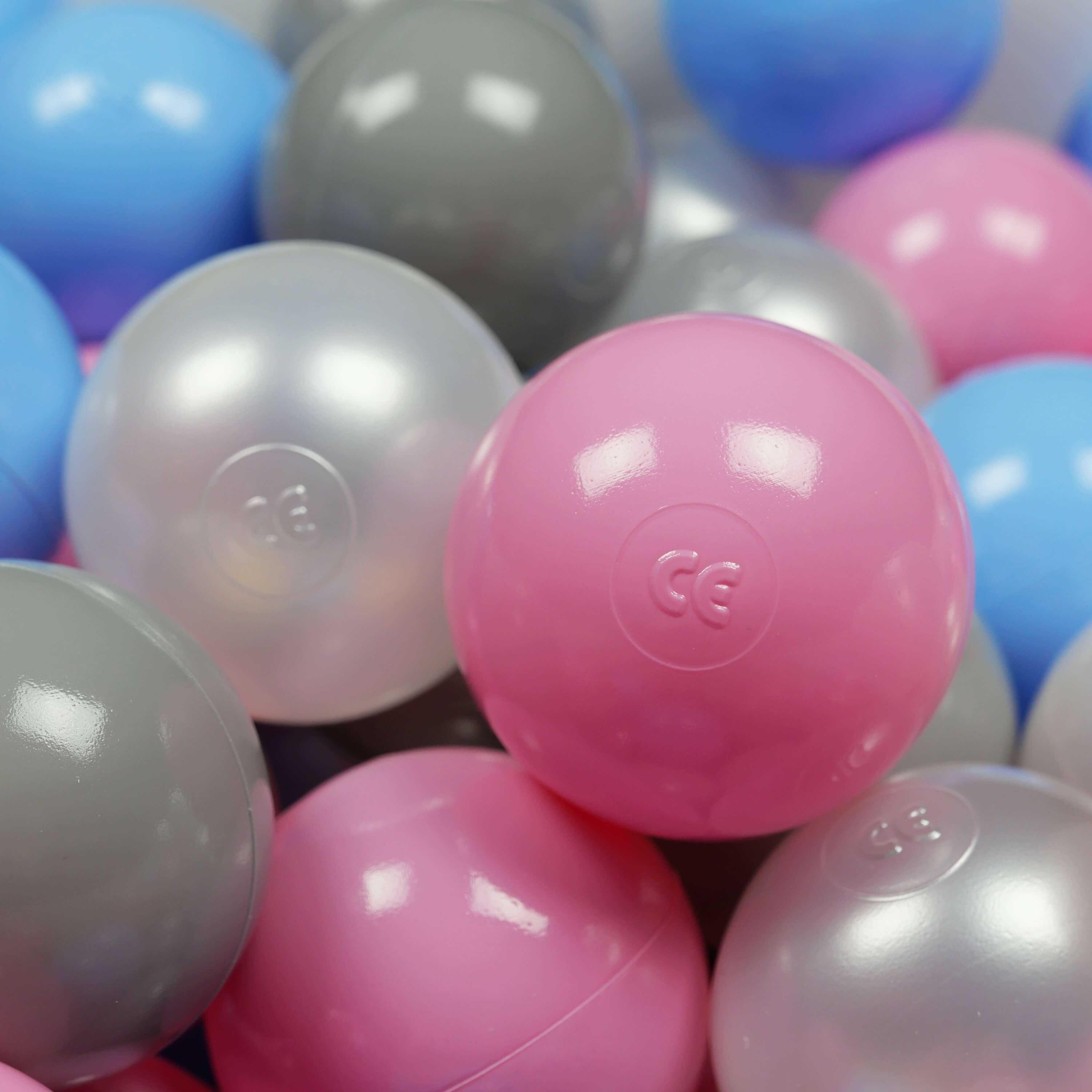 Balles de jeu ø7cm 100 pièces perle, gris, bleu clair, rose poudré