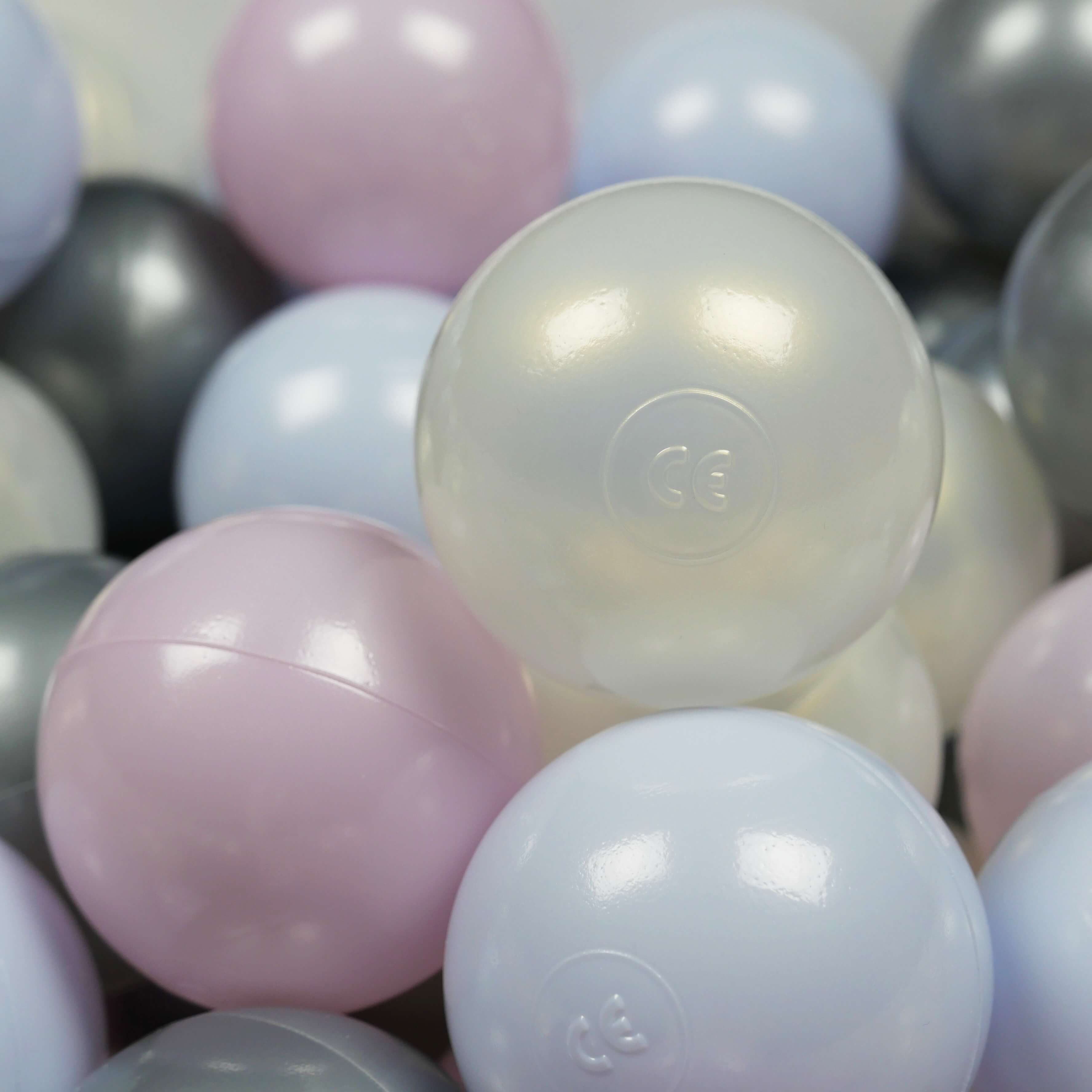 Balles de jeu ø7cm 150 pièces rose perle, bleu perle, iridescent, argenté