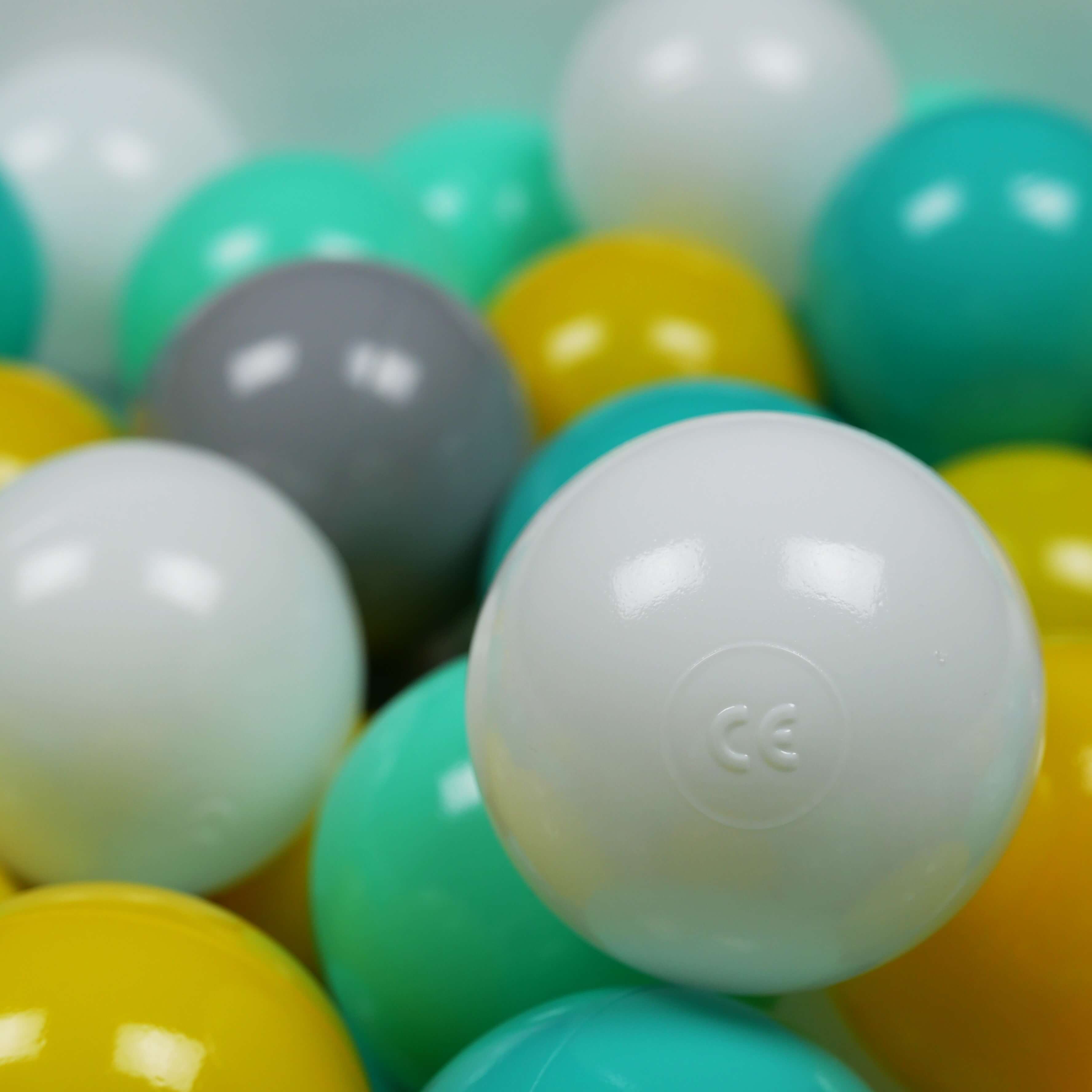 Balles de jeu ø7cm 50 pièces jaune, menthe, turquoise, blanc, gris