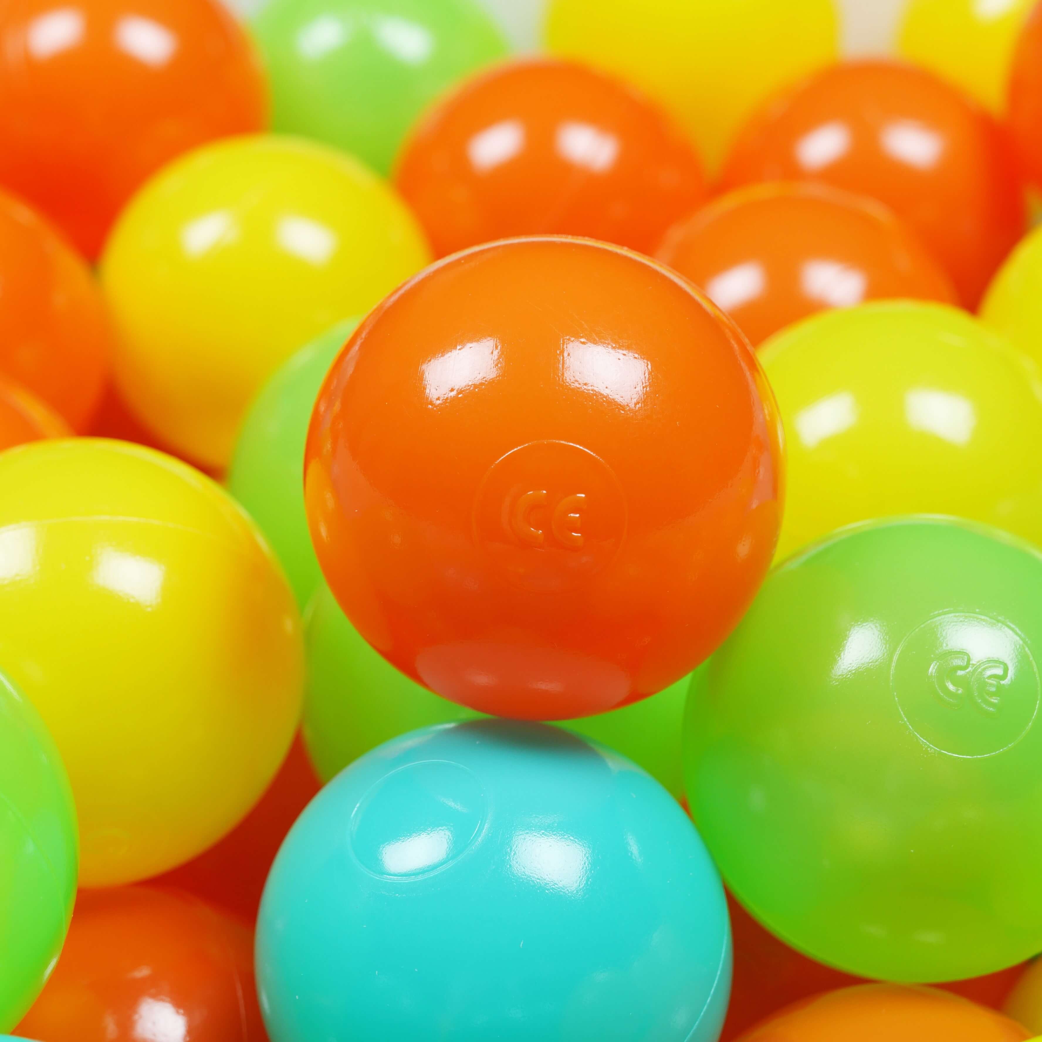 Balles de jeu ø7cm 50 pièces jaune, orange, céladon, turquoise