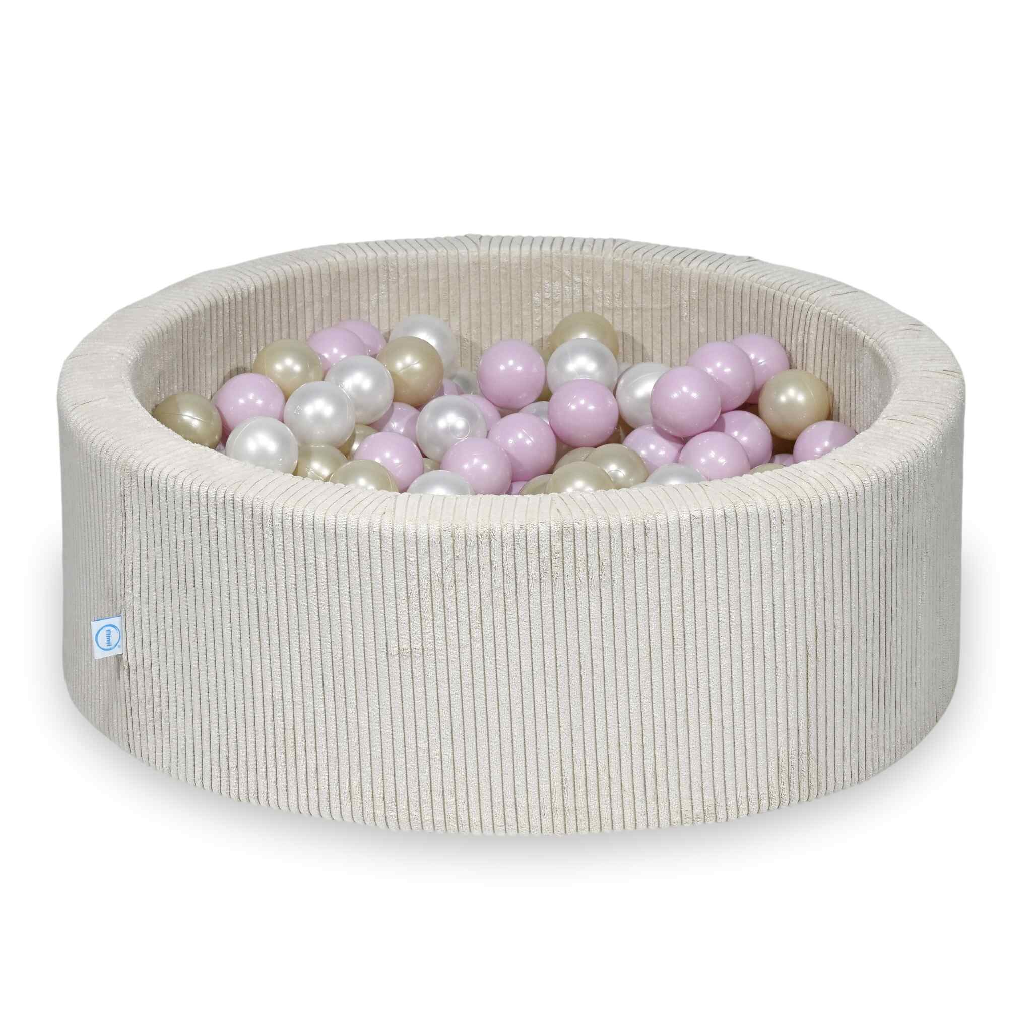 Piscine à balles en velours côtelé beige 90x30 cm avec 200 balles