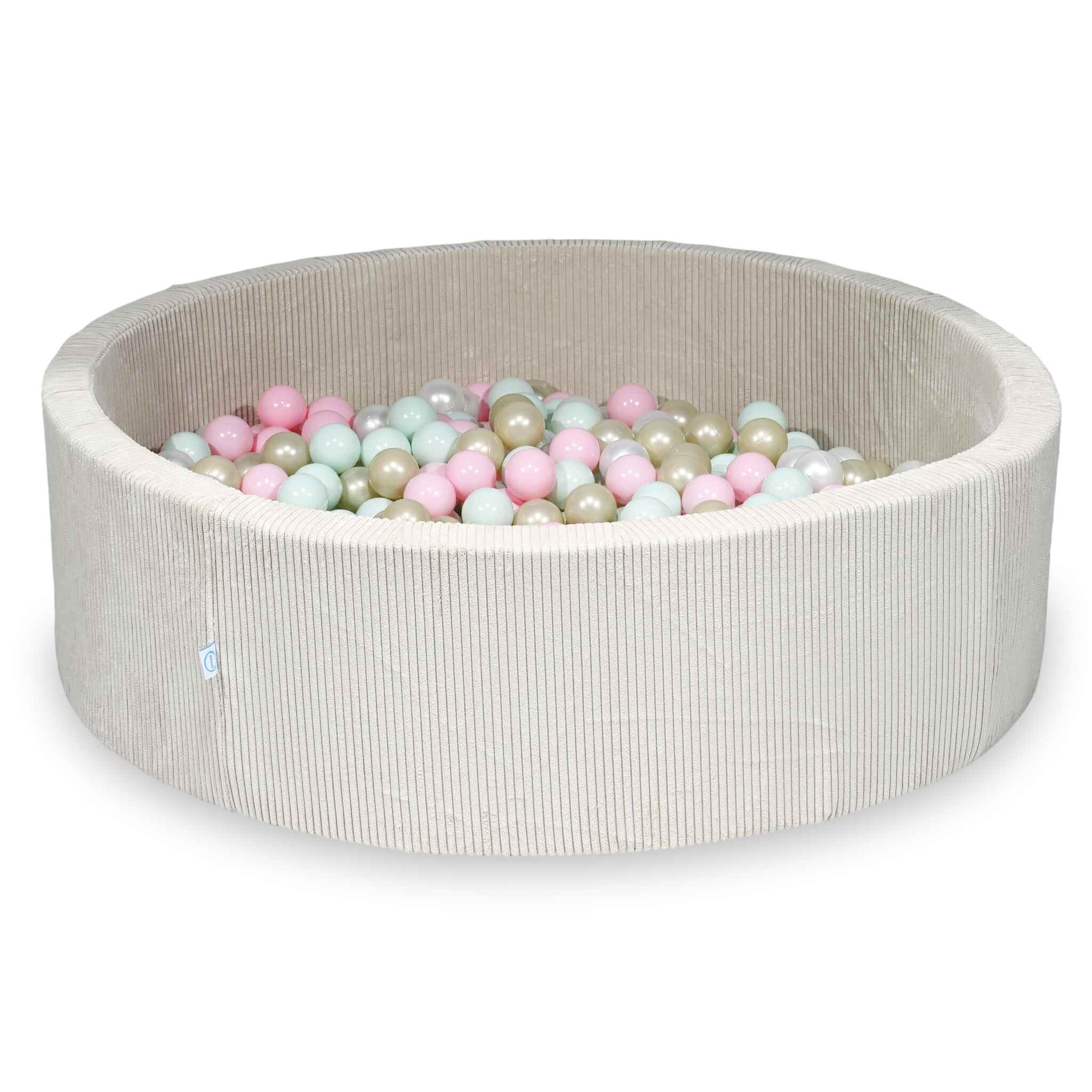 Piscine à balles en velours côtelé beige 130x40 cm avec 700 balles