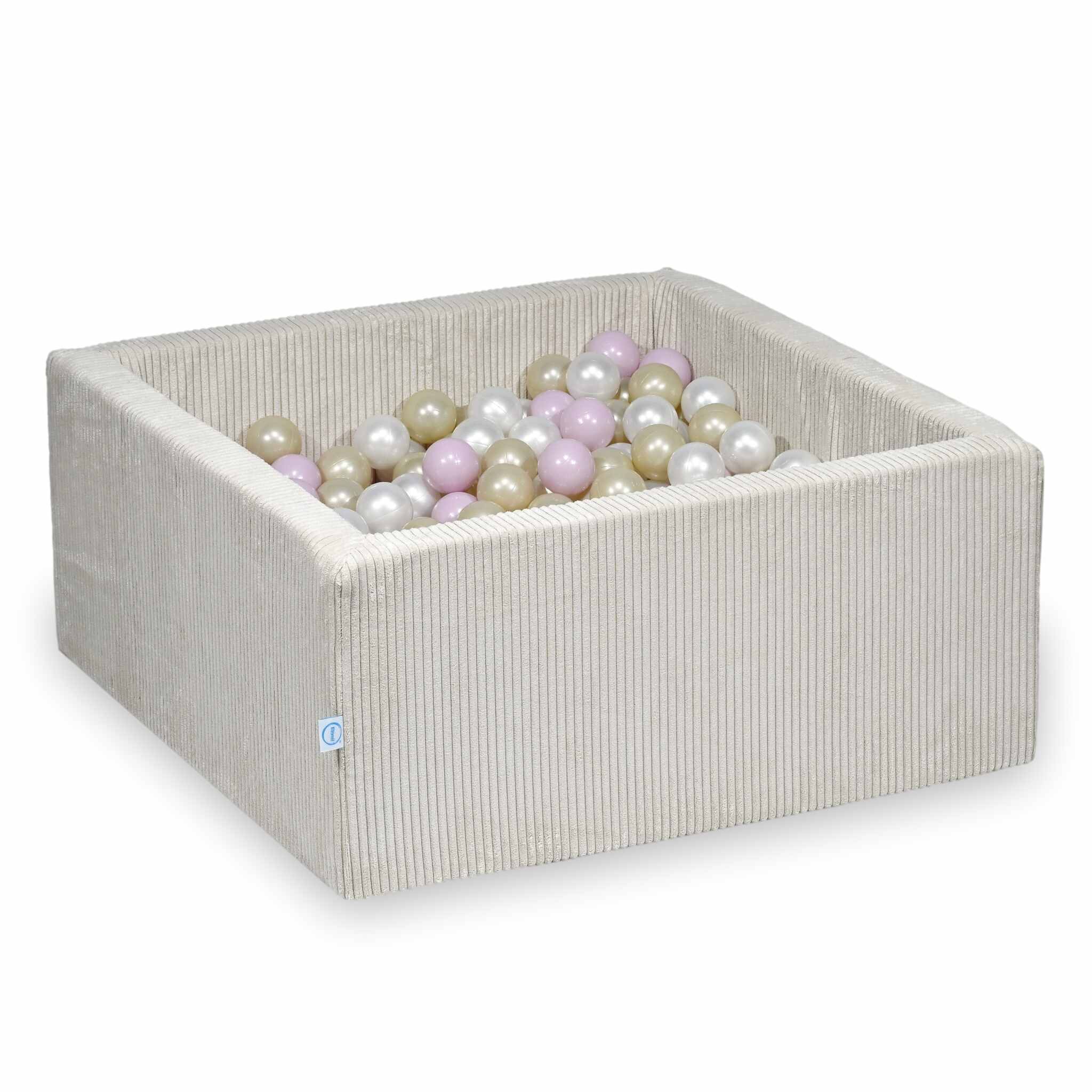 Piscine à balles carrée 90x90x40 cm en velours côtelé Beige, 400 balles