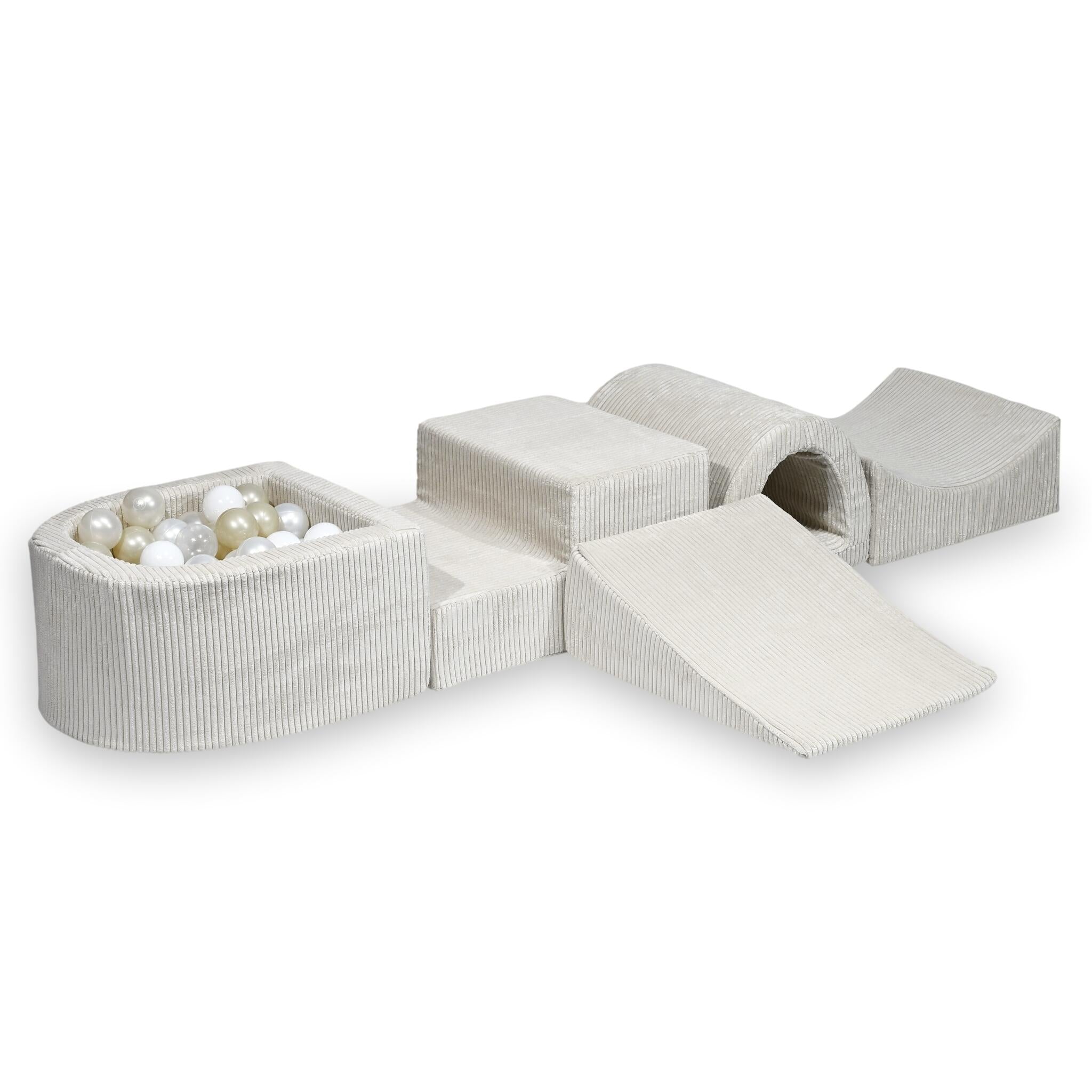 Aire de jeux en mousse avec pont et piscine micro côtelé beige + 100 balles