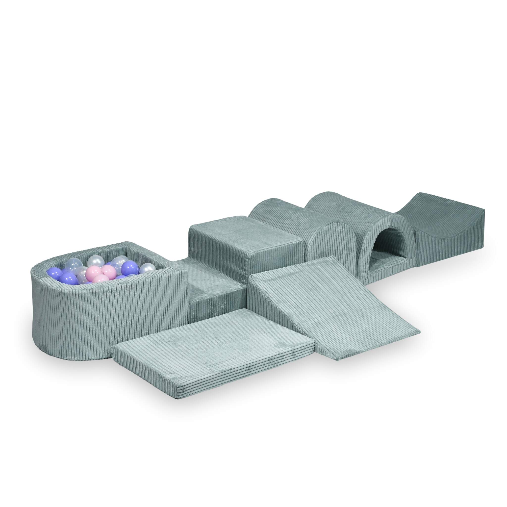 Plus grande aire de jeux en mousse avec piscine micro côtelé menthe claire+ 100 balles