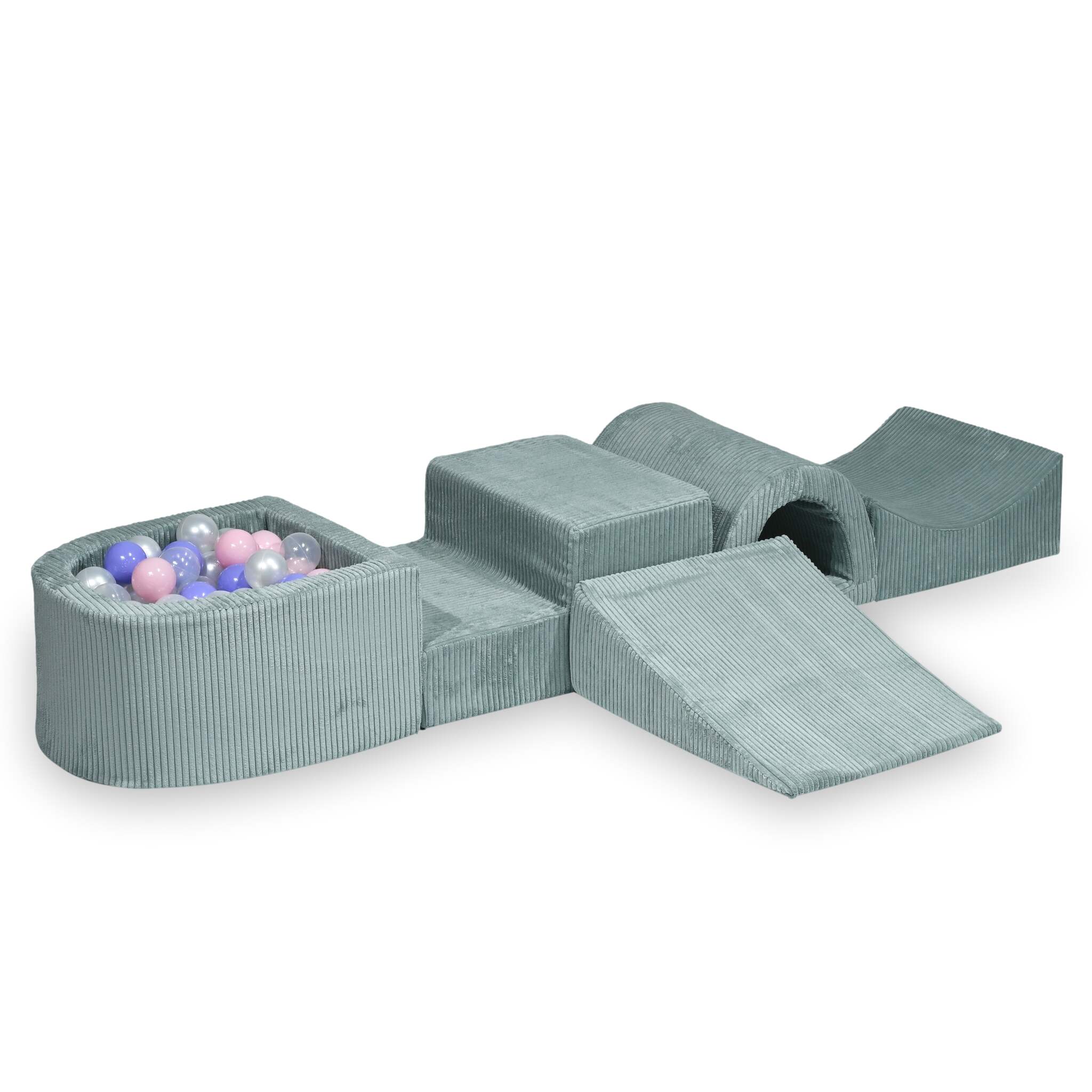 Aire de jeux en mousse avec pont et piscine micro côtelé menthe claire+ 100 balles