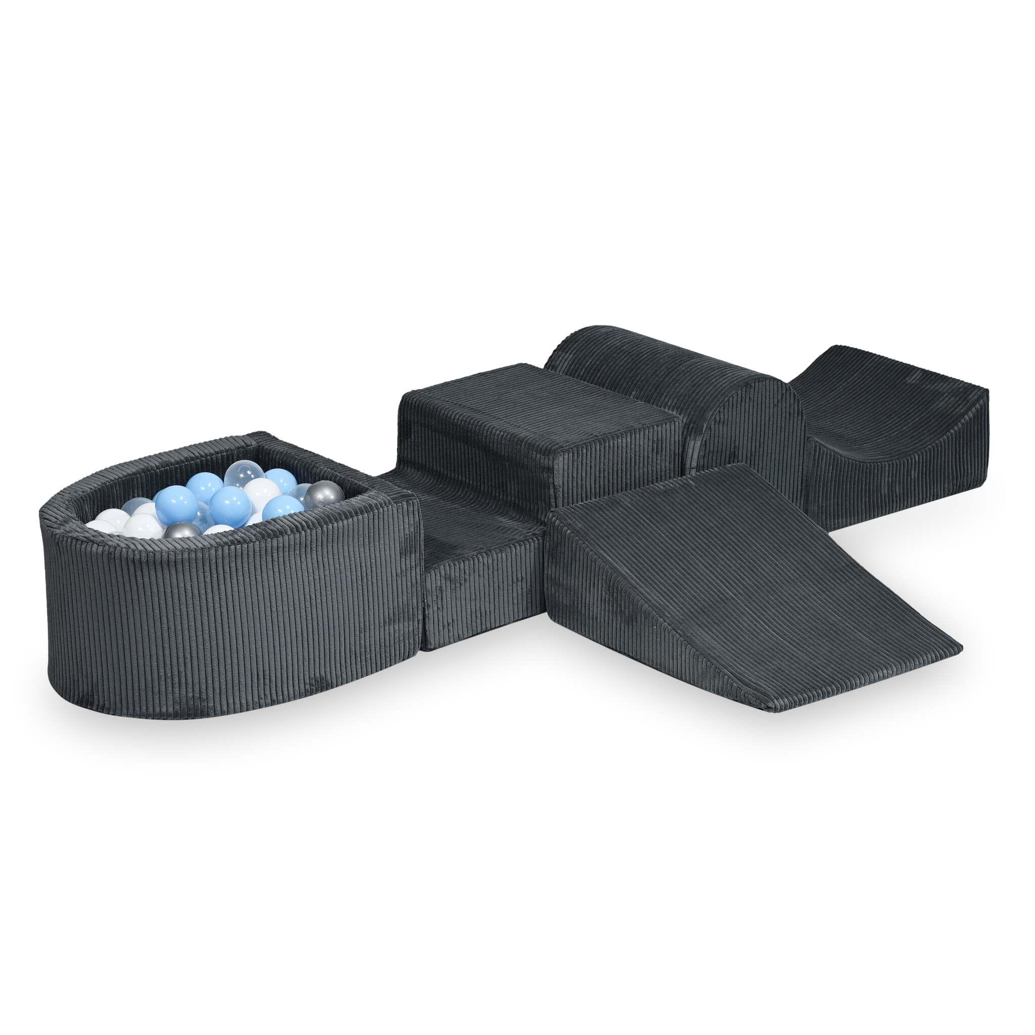 Aire de jeux en mousse avec colline et piscine micro côtelé graphite + 100 balles