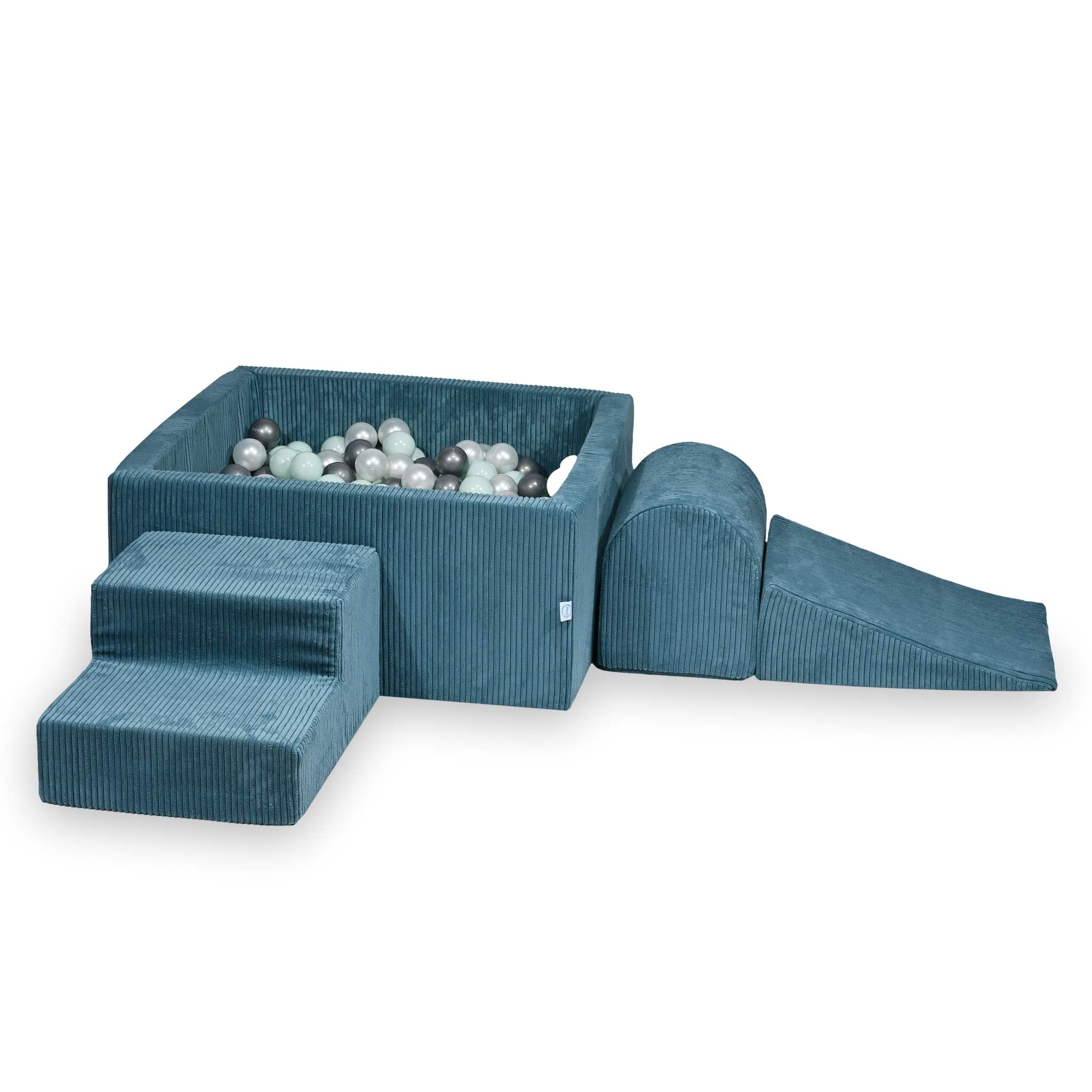 Aire de jeux en mousse avec piscine à balles carrée set de jeu enfant 90x90x40 côtelé bleu + 400 balles