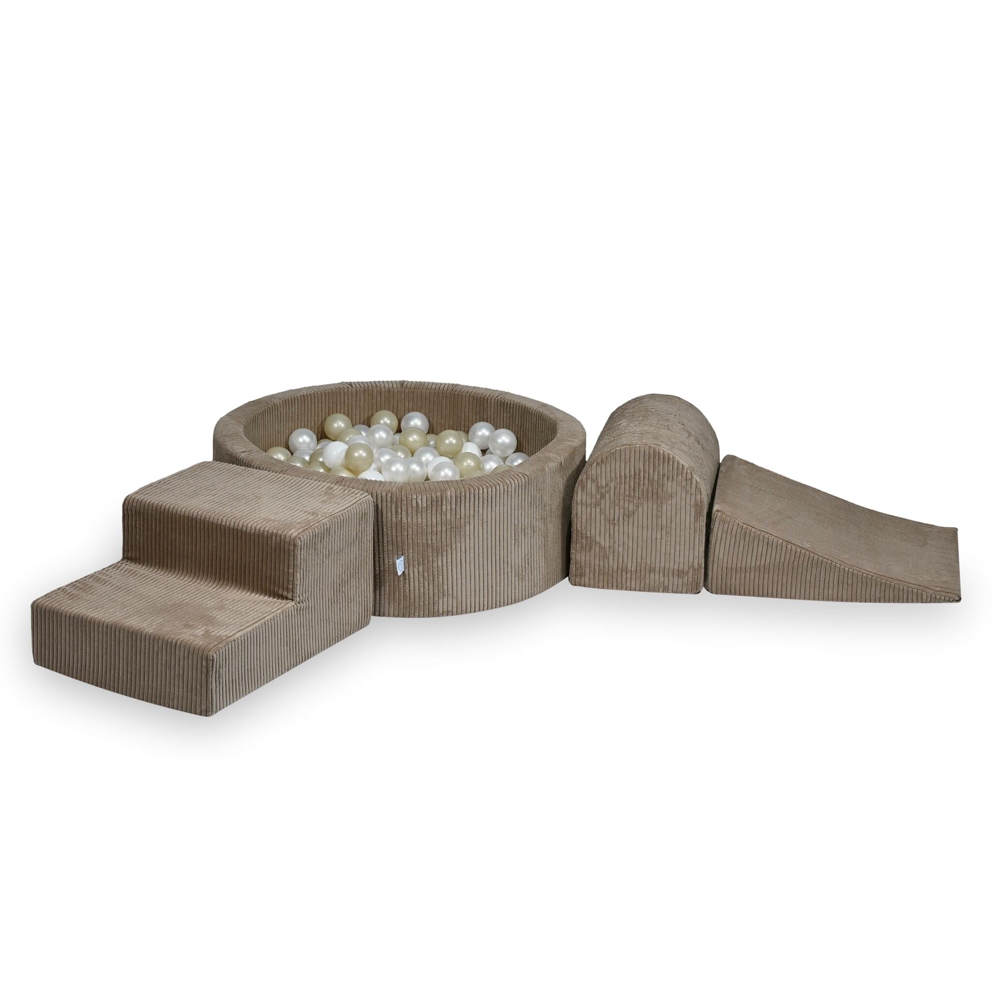 Aire de jeux en mousse avec piscine ronde 90x30 côtelé toffee +200 balles