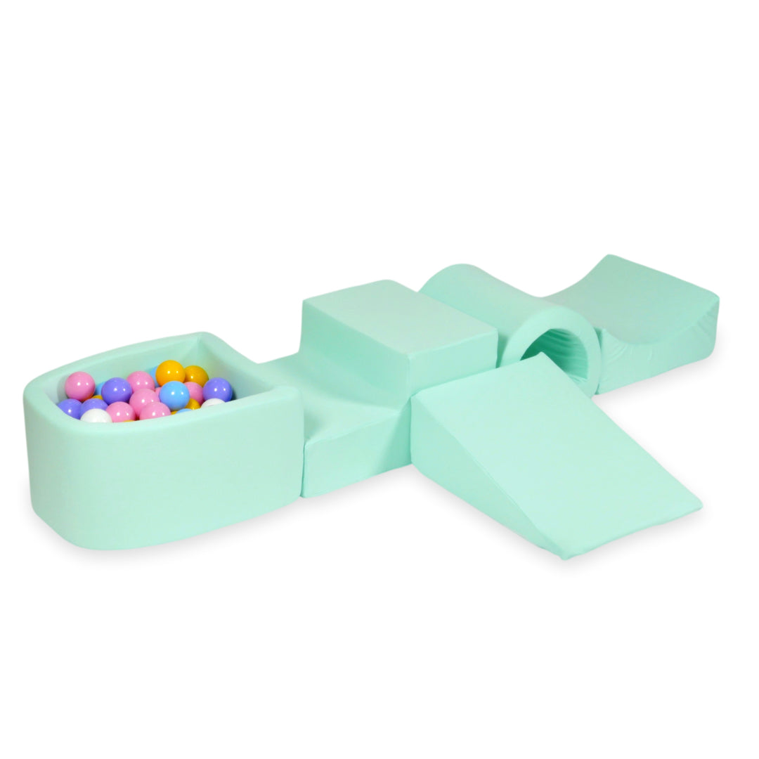 Aire de jeux en mousse avec pont et piscine micro menthe + 100 balles