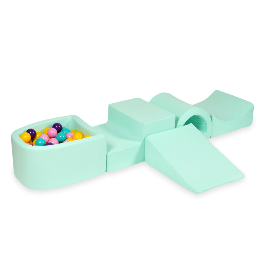 Aire de jeux en mousse avec pont et piscine micro menthe + 100 balles