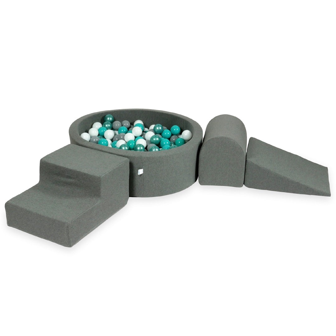 Aire de jeux en mousse avec piscine ronde 90x30 gris + 200 balles
