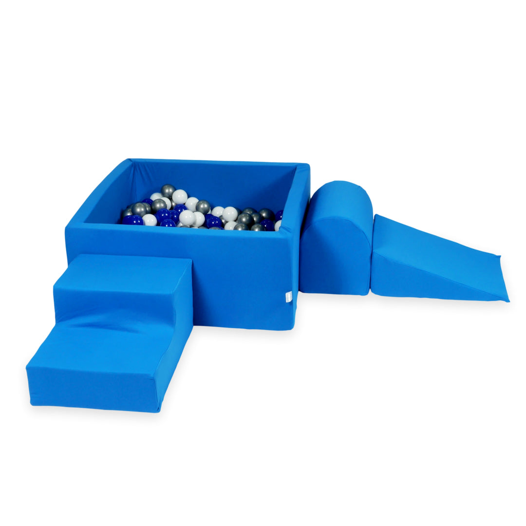 Aire de jeux en mousse avec piscine à balles carrée set de jeu enfant 90x90x40 bleu + 400 balles